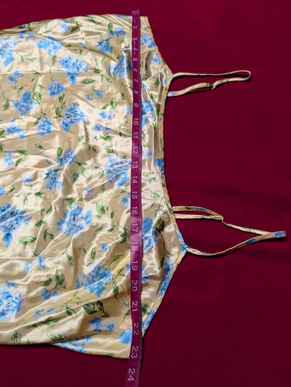 Butter Yellow & Blue Floral Satin Slip Chemise in 2XL