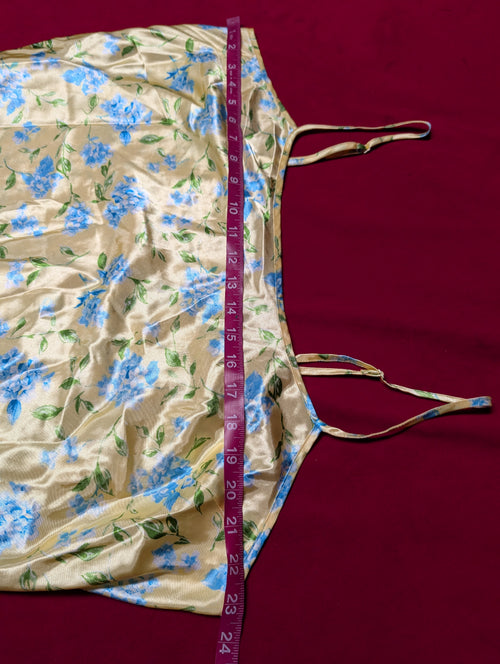Butter Yellow & Blue Floral Satin Slip Chemise in 2XL