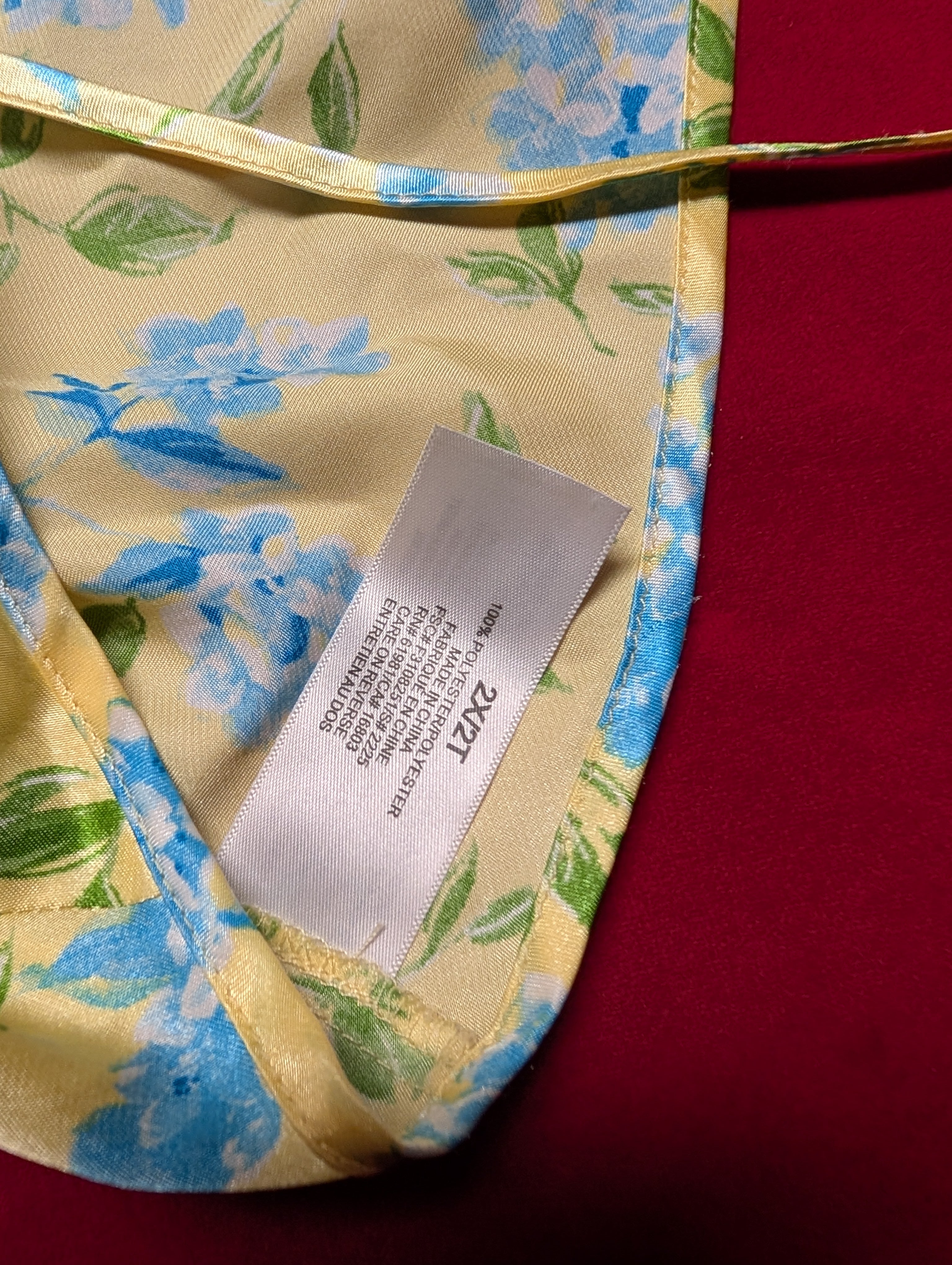Butter Yellow & Blue Floral Satin Slip Chemise in 2XL