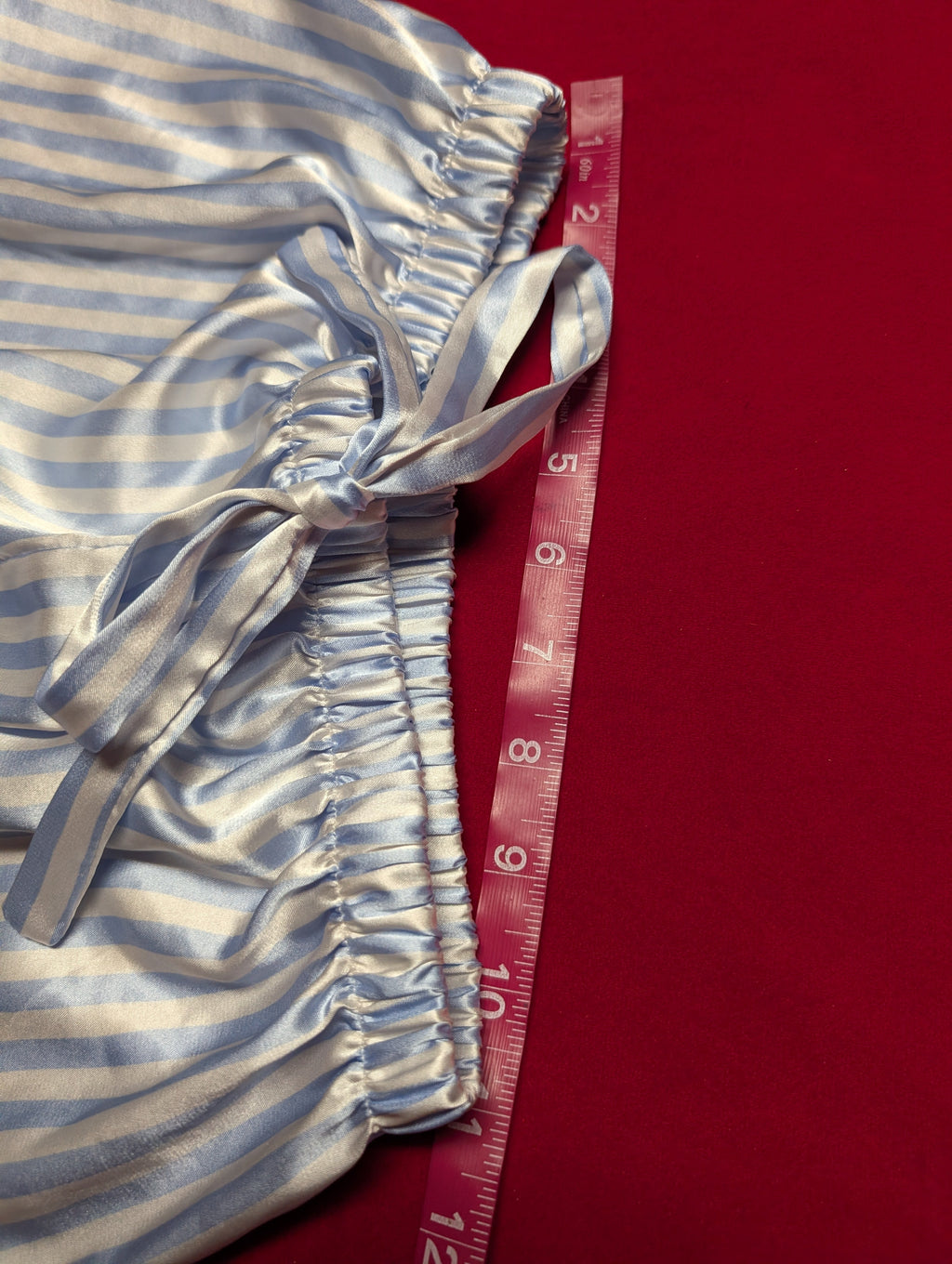 Blue & White Striped Satin Ruffle Short Pajamas in Small