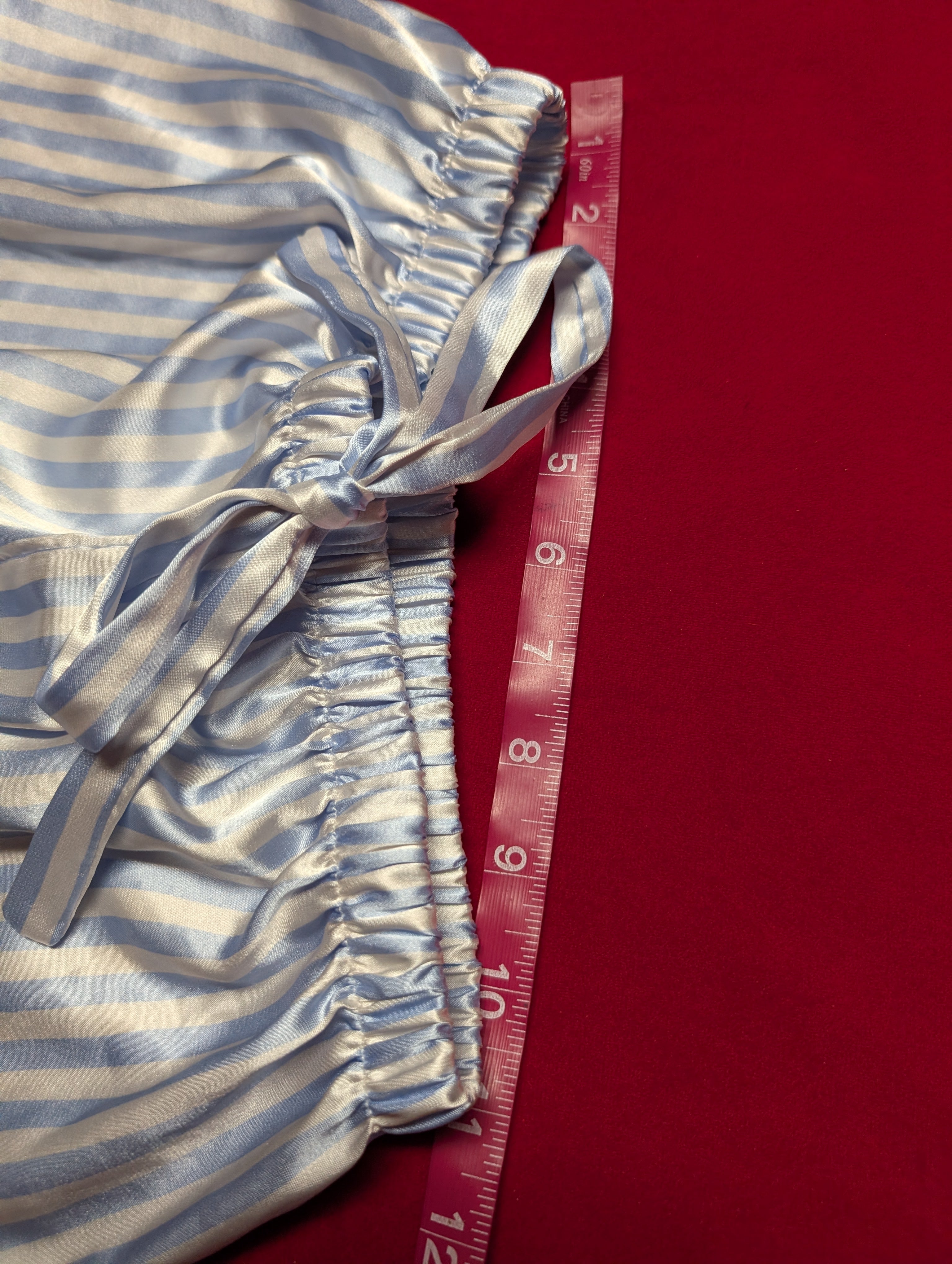 Blue & White Striped Satin Ruffle Short Pajamas in Small
