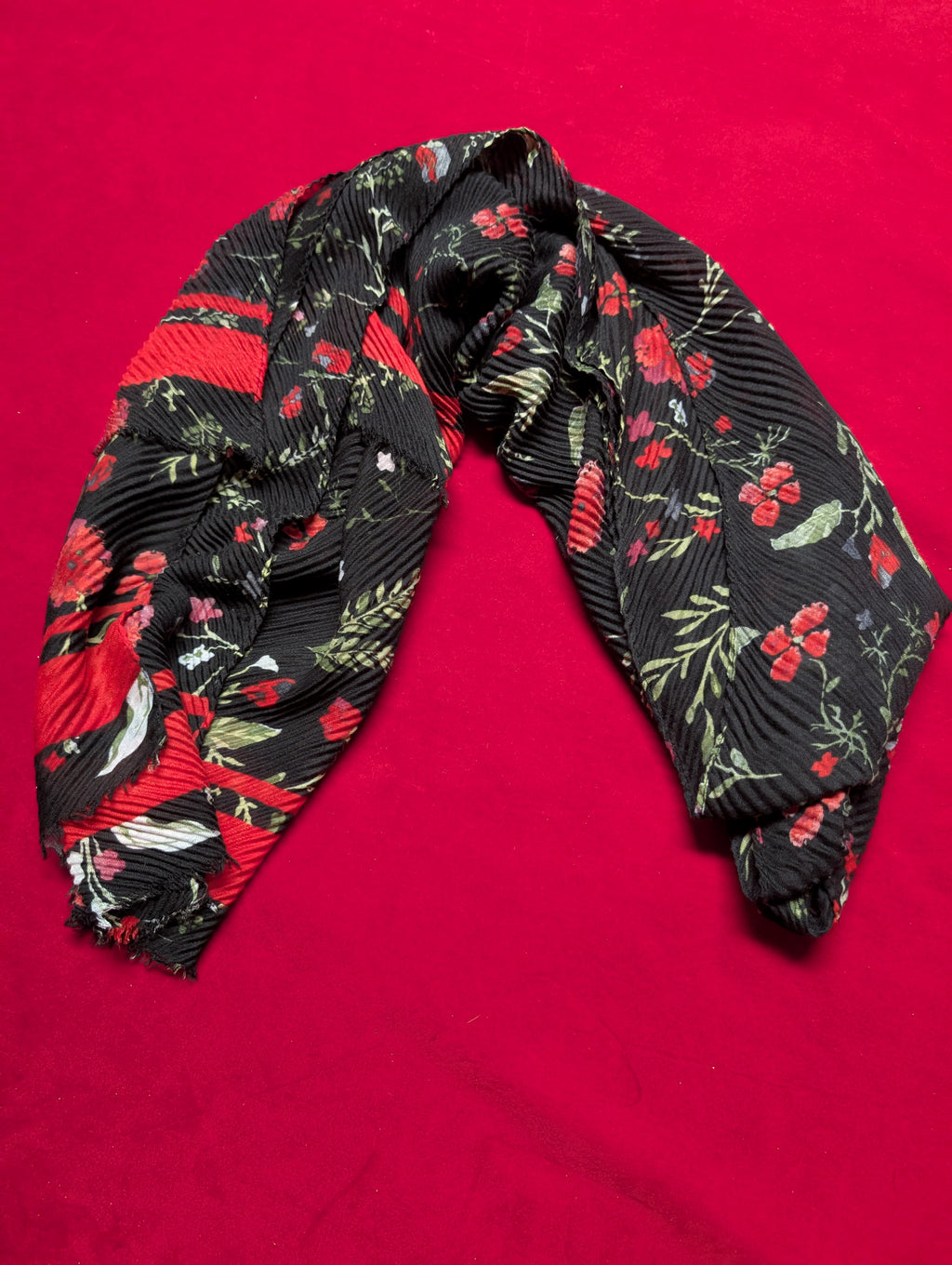 Black & Red Floral Shawl Wrap Scarf
