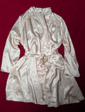 Ivory Cream Beaded Lace Long Sleeved Short Satin Robe in Medium