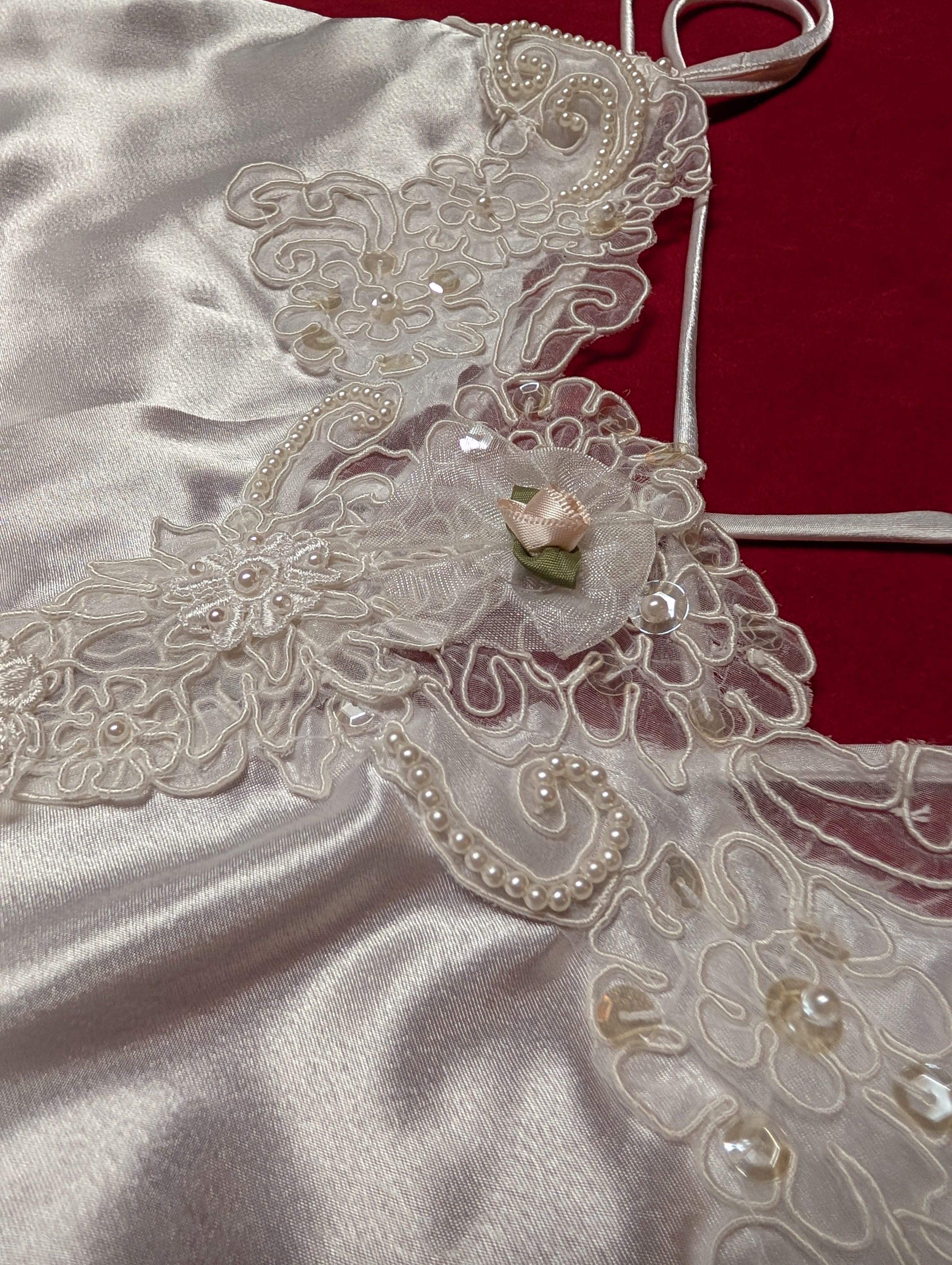 Vintage Off White Bridal Satin Strappy Babydoll Slip Chemise with Robe in Small
