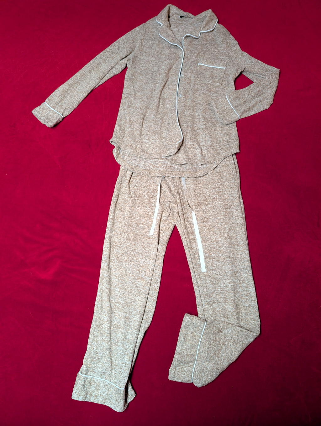 Super Soft Heather Oatmeal Beige Long Pajama Set in Small