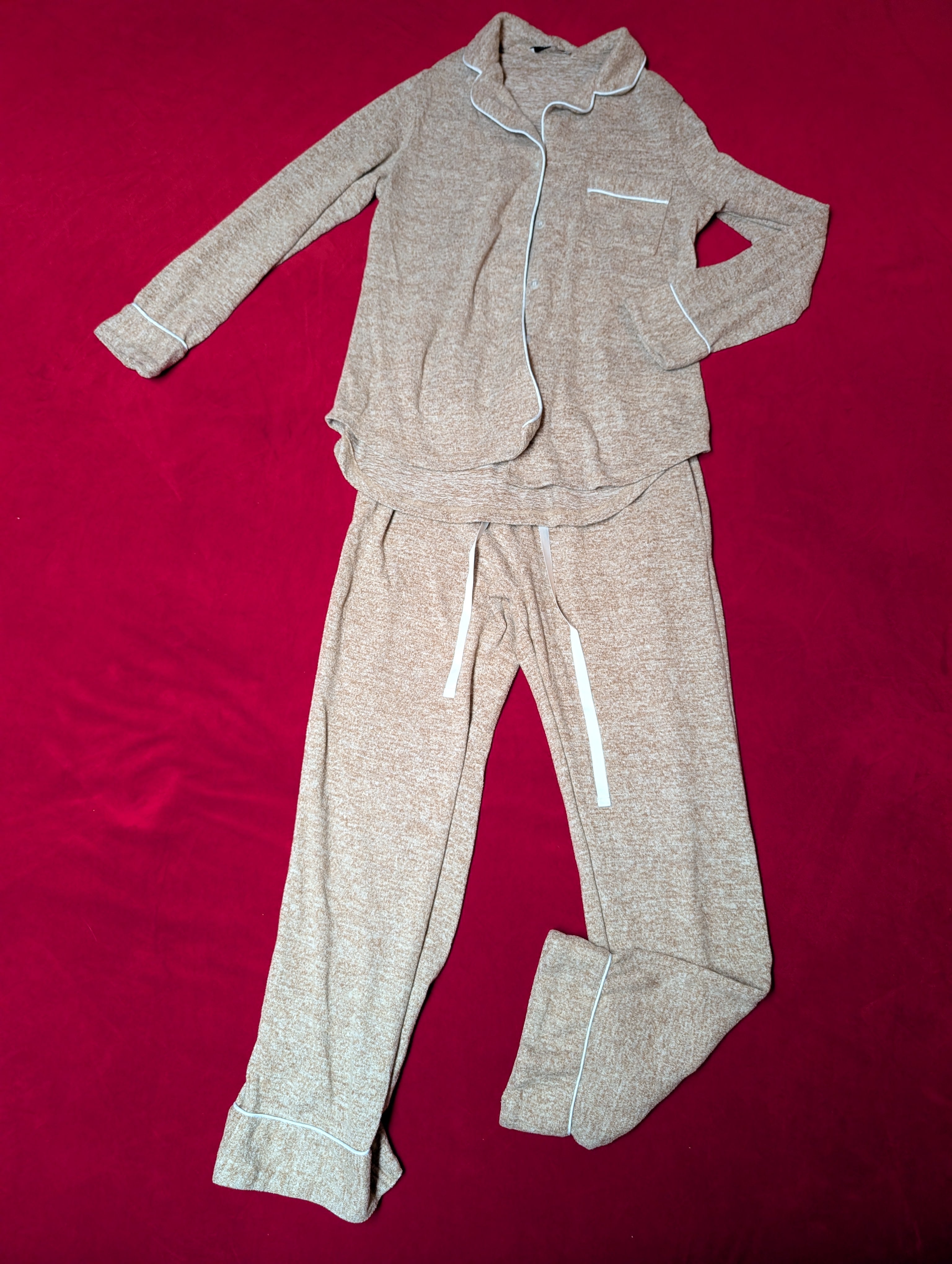 Super Soft Heather Oatmeal Beige Long Pajama Set in Small