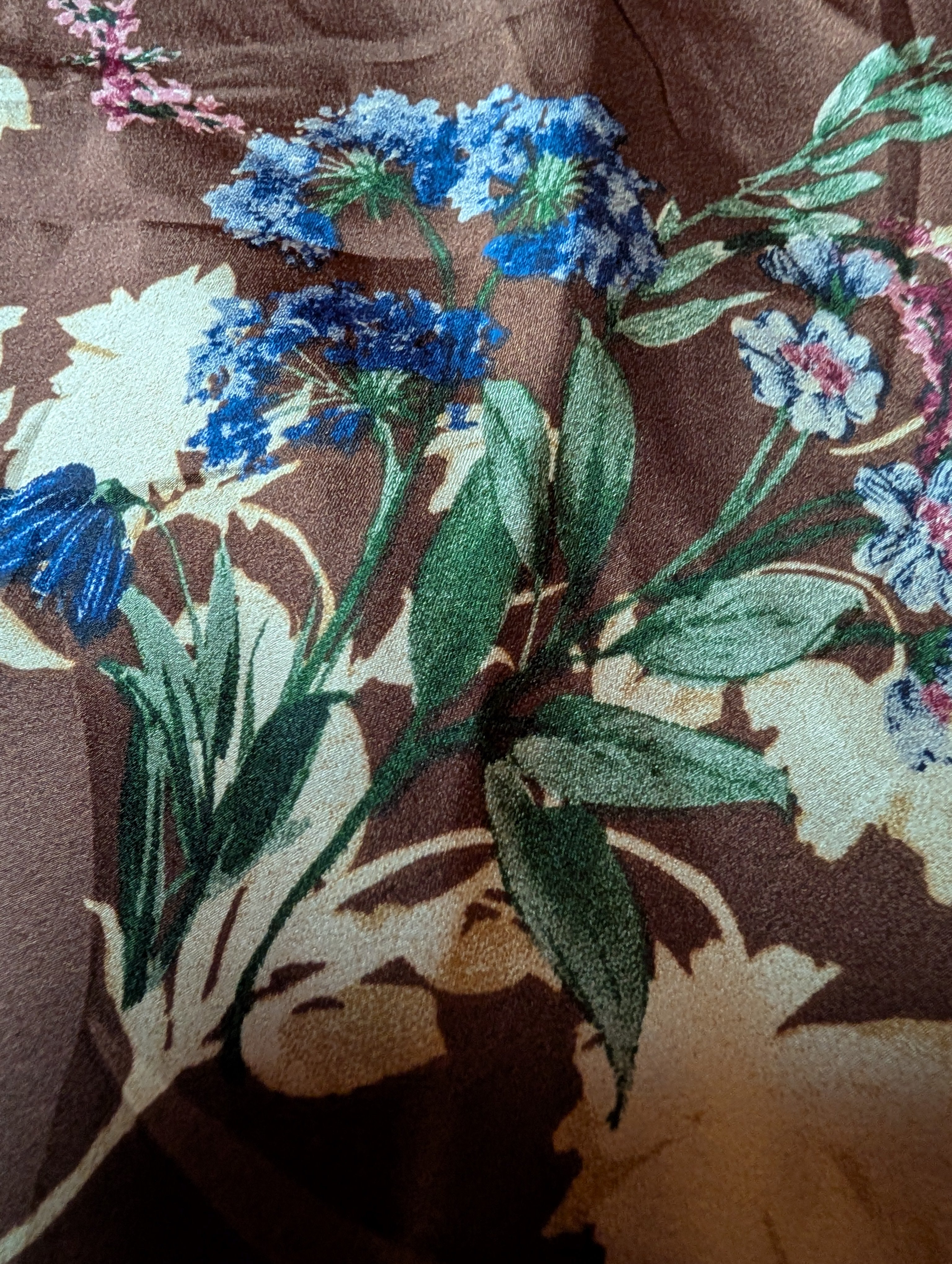 Brown & Blue Floral Maxi Slip Dress with Lace Details size Large