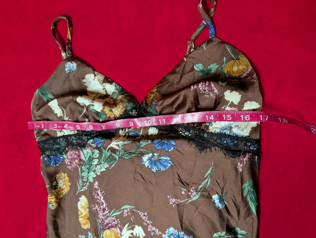 Brown & Blue Floral Maxi Slip Dress with Lace Details size Large