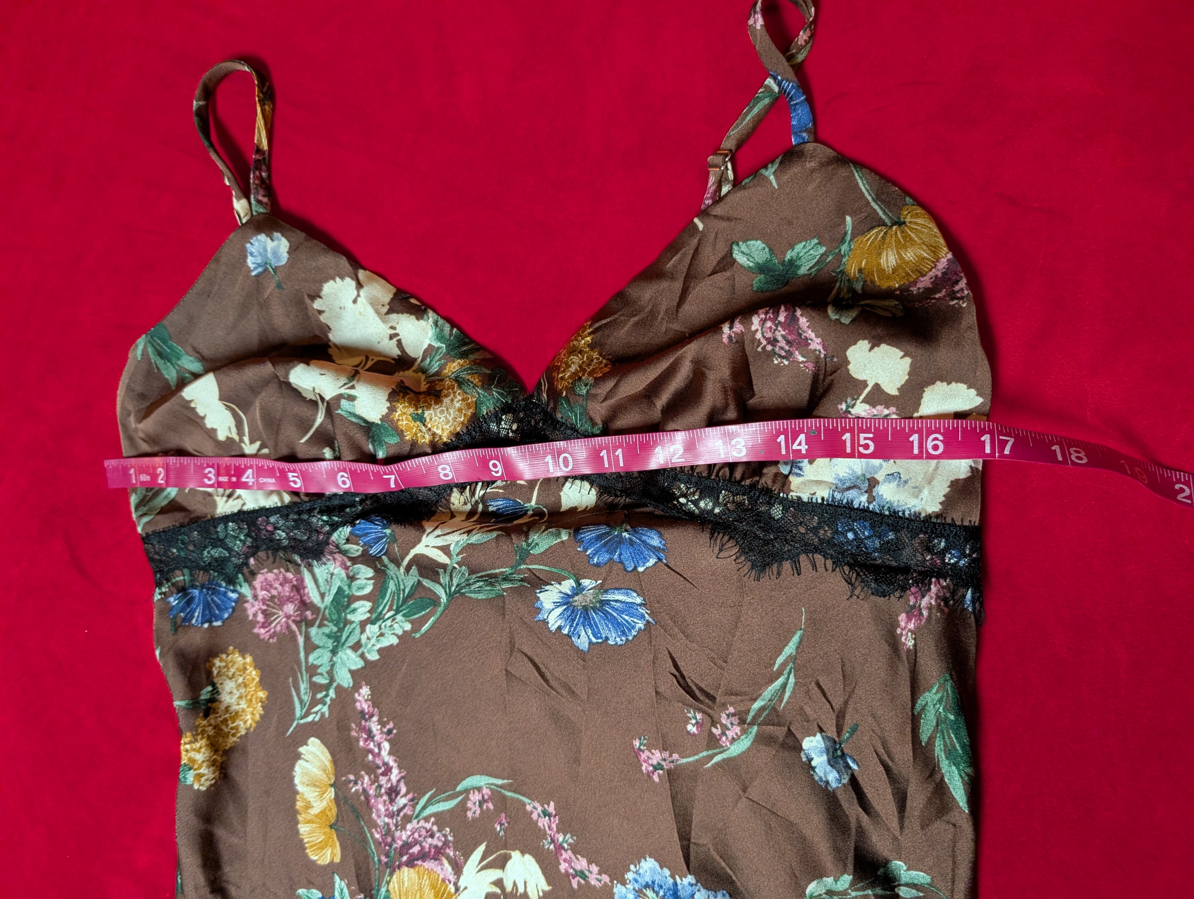Brown & Blue Floral Maxi Slip Dress with Lace Details size Large