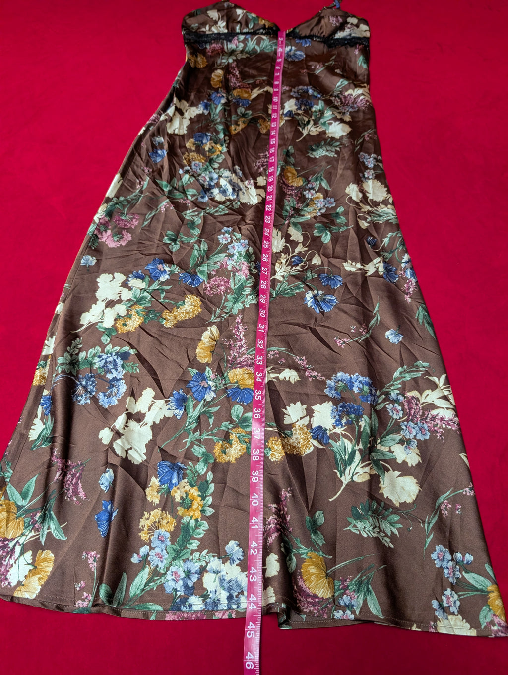 Brown & Blue Floral Maxi Slip Dress with Lace Details size Large