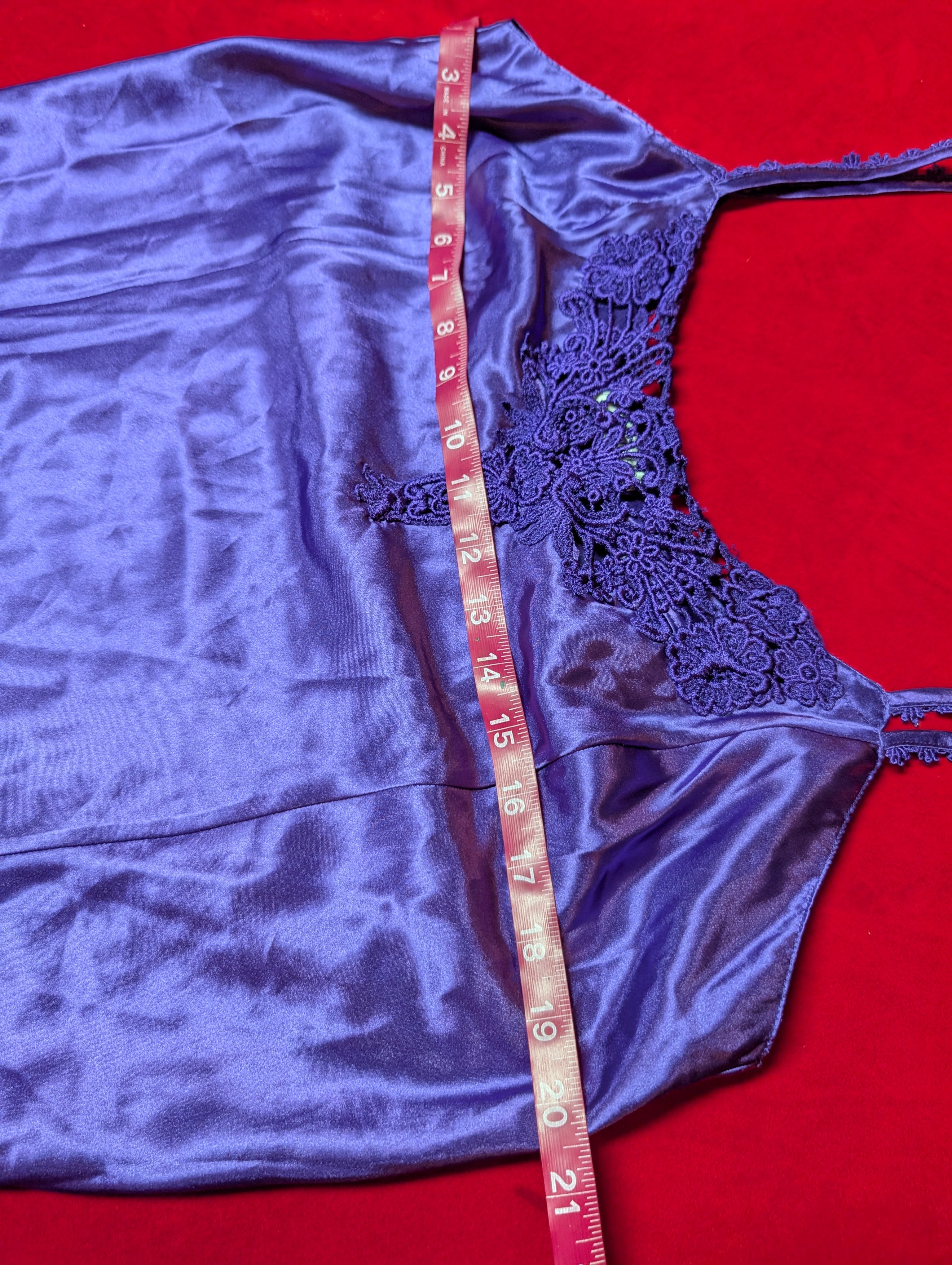 Vintage Erika Taylor Purple Indigo Satin Camisole & Shorts Pajama Sleep Set size Large