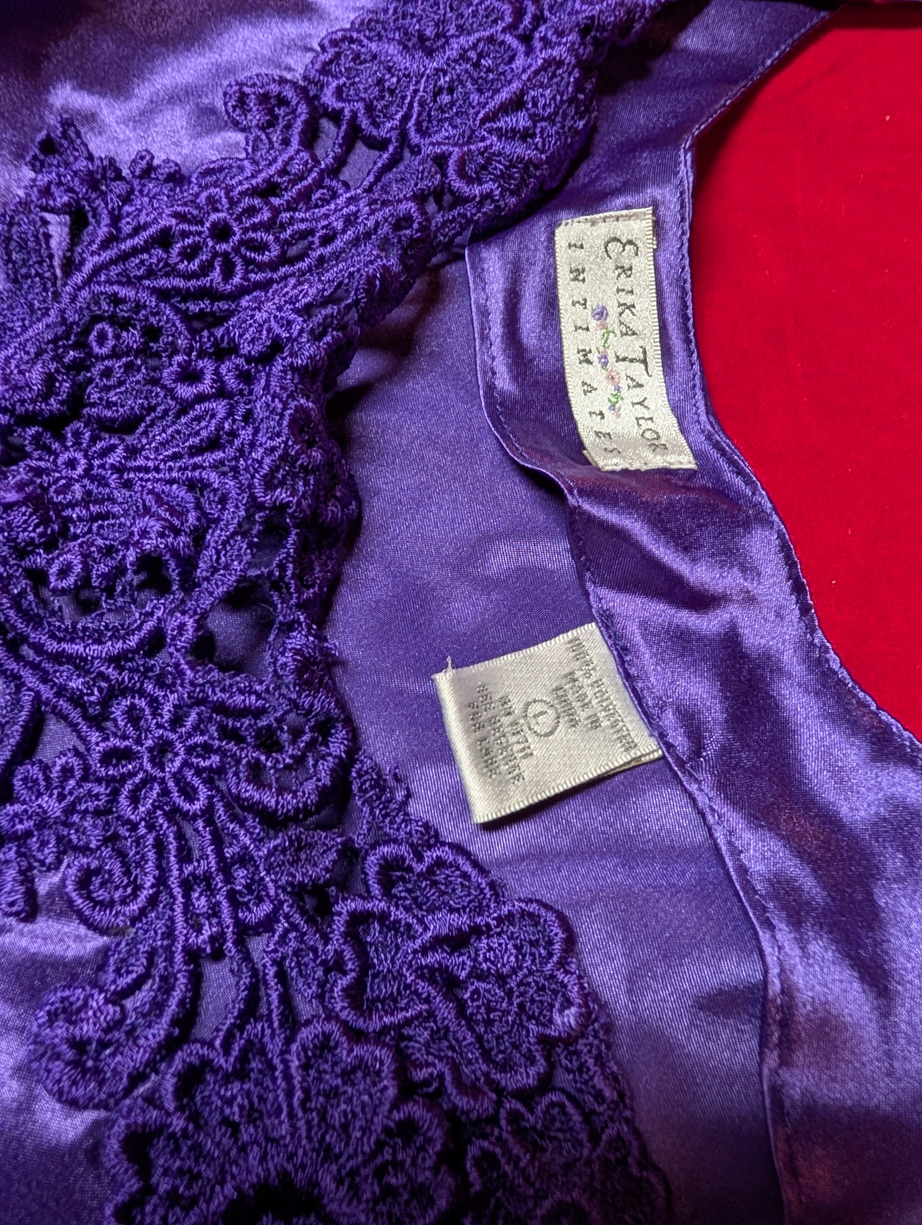 Vintage Erika Taylor Purple Indigo Satin Camisole & Shorts Pajama Sleep Set size Large