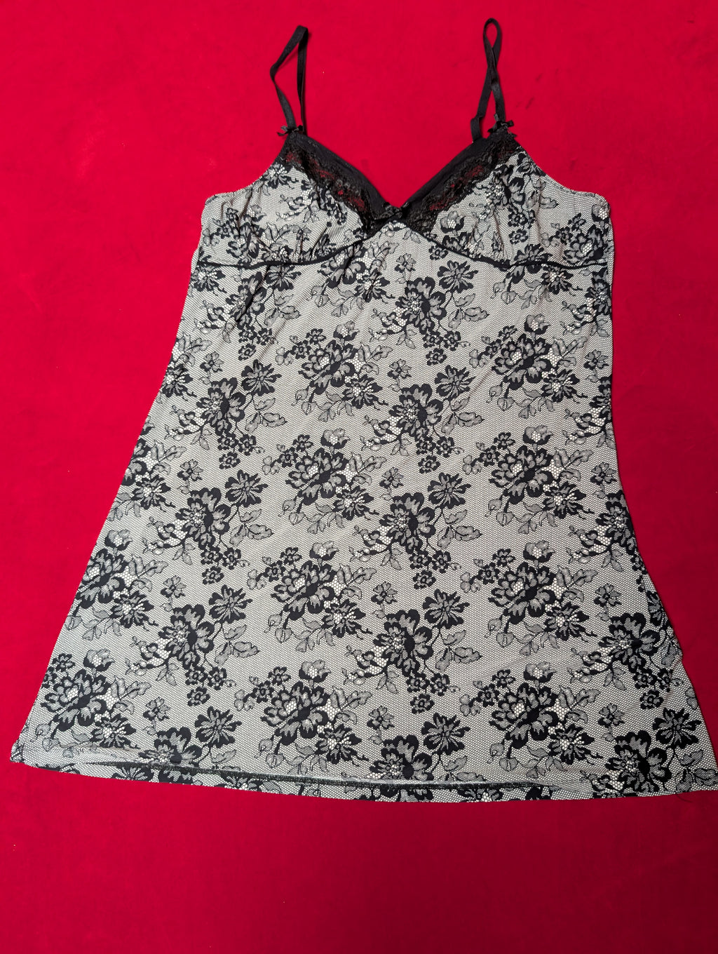 Soft Grey & Black Lace Floral Mini Babydoll Slip Chemise in XL