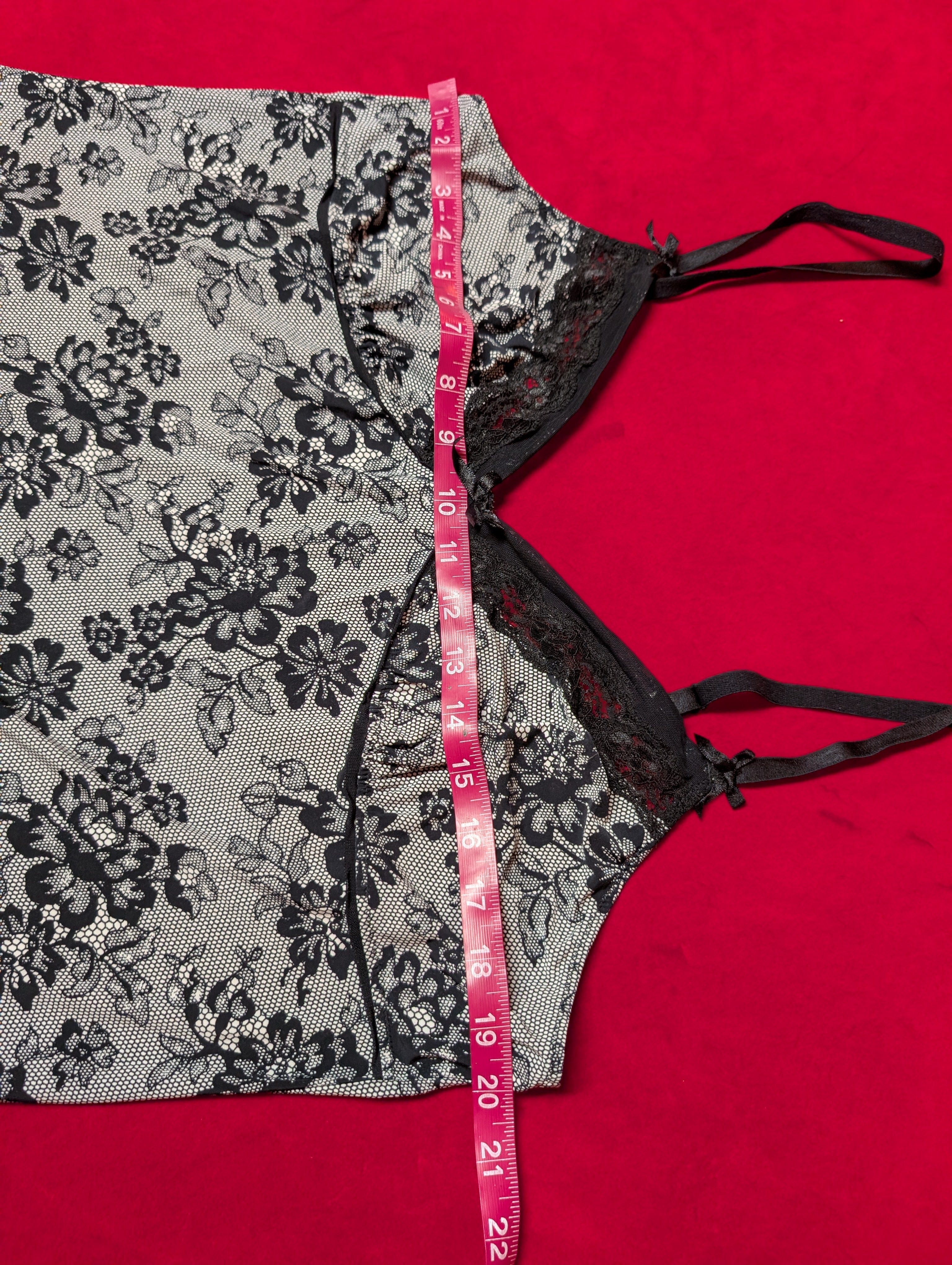 Soft Grey & Black Lace Floral Mini Babydoll Slip Chemise in XL