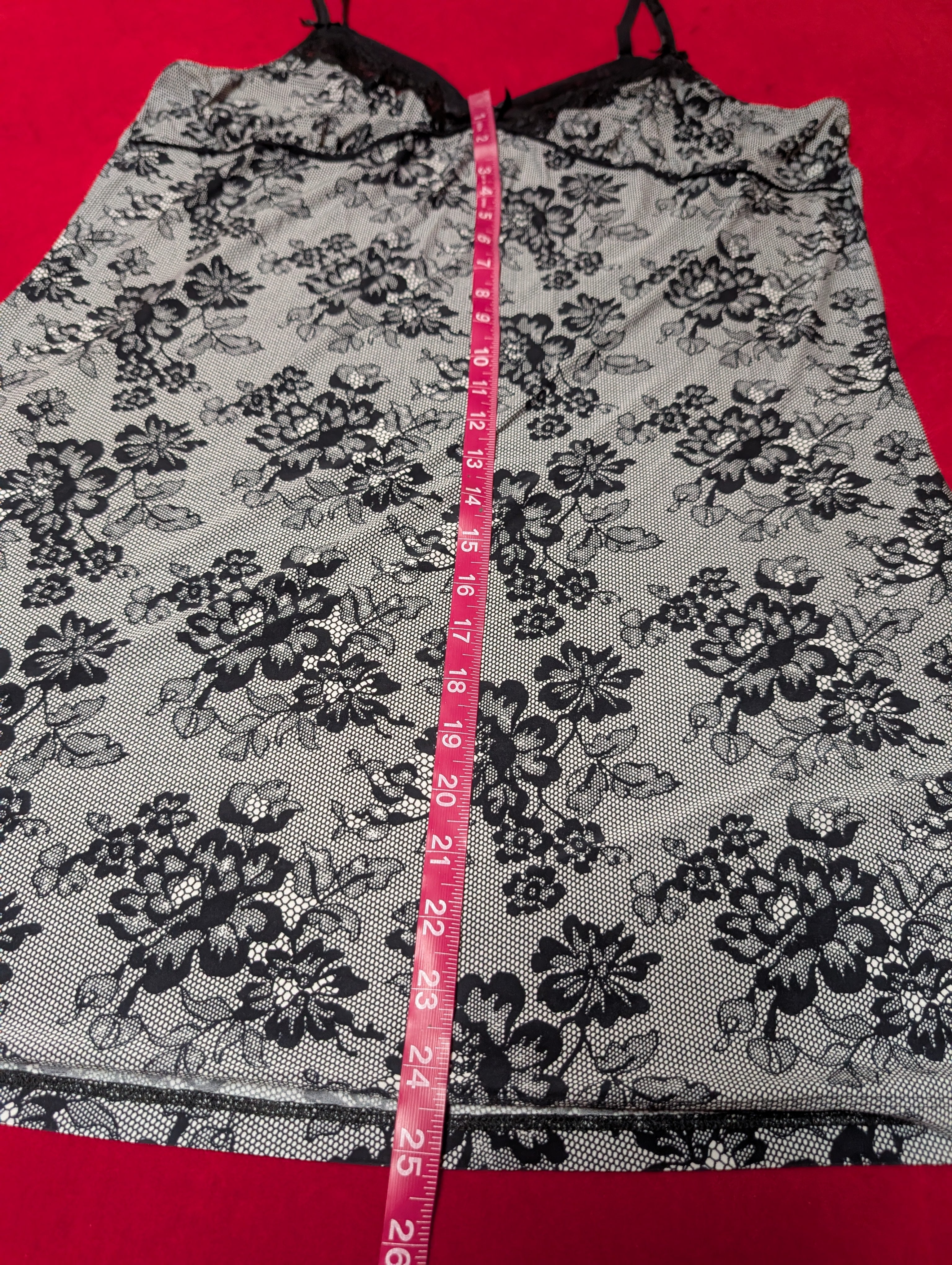 Soft Grey & Black Lace Floral Mini Babydoll Slip Chemise in XL