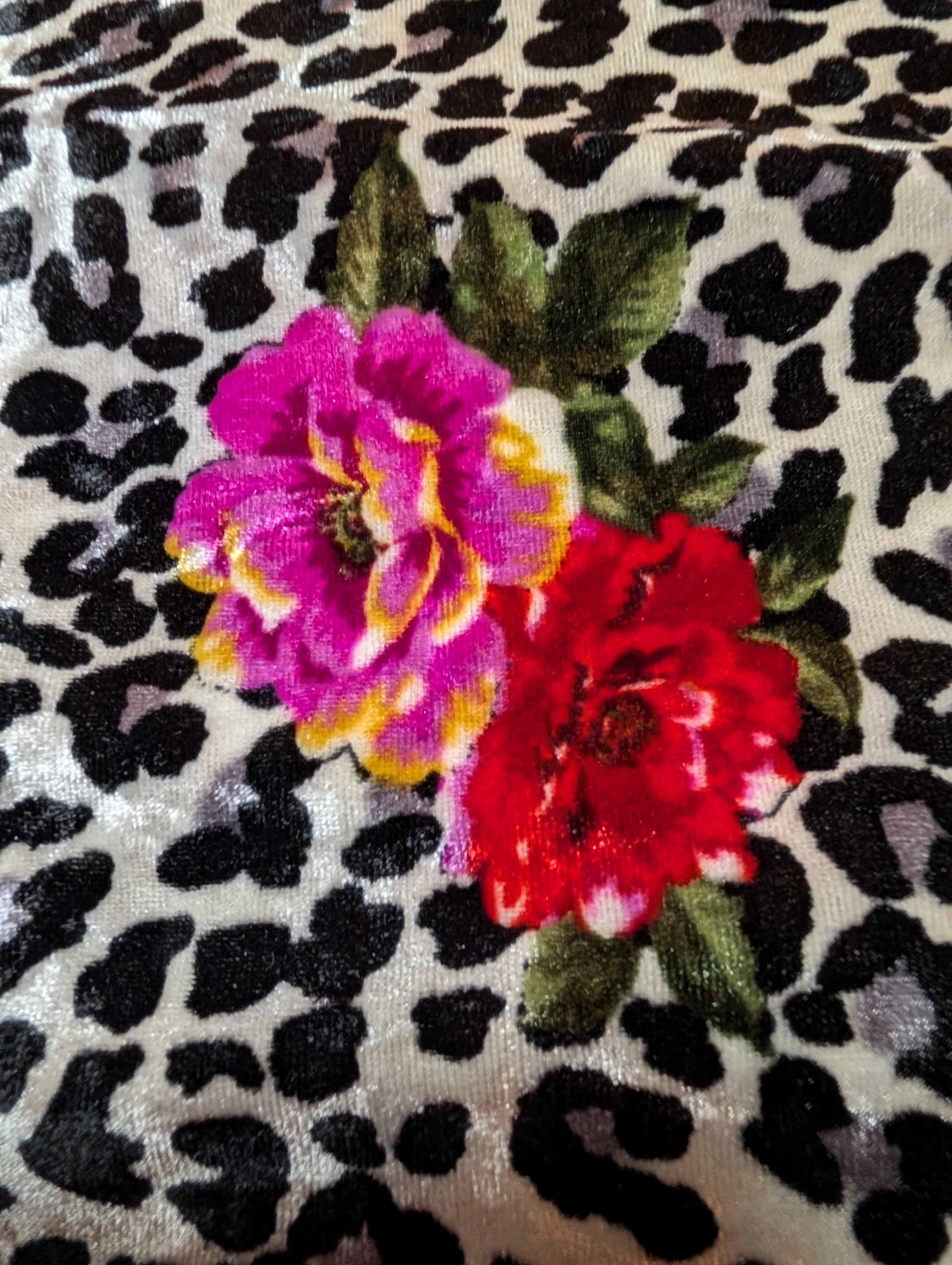 Wild Roses & Leopard Animal Print Velour Velvet Long Pajama Set in Medium