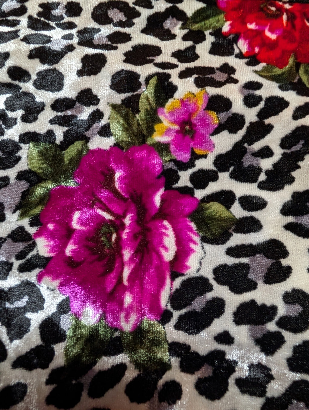 Wild Roses & Leopard Animal Print Velour Velvet Long Pajama Set in Medium