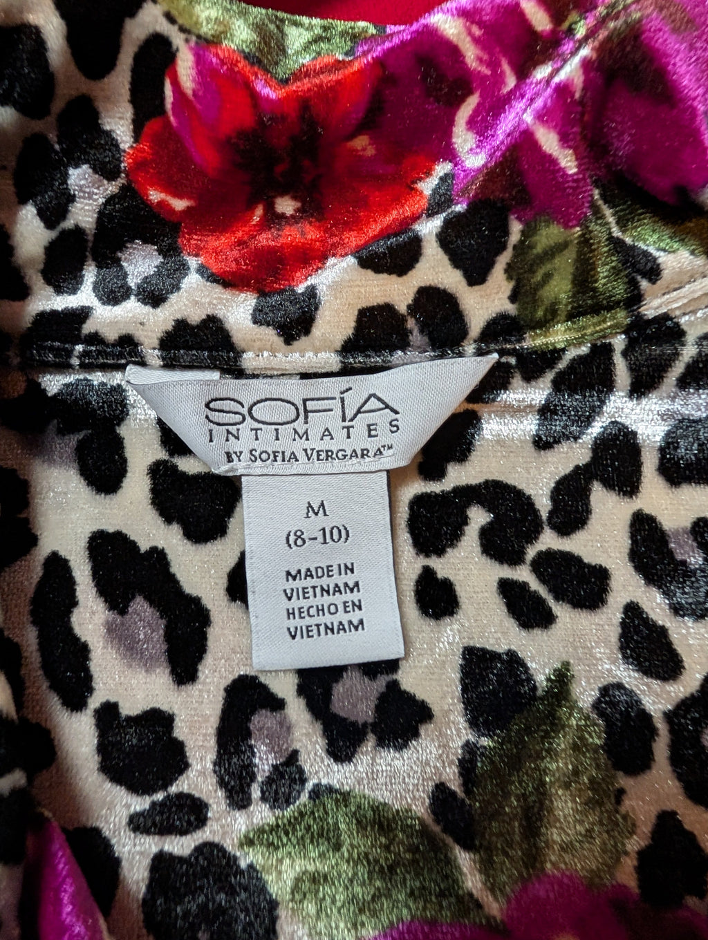 Wild Roses & Leopard Animal Print Velour Velvet Long Pajama Set in Medium