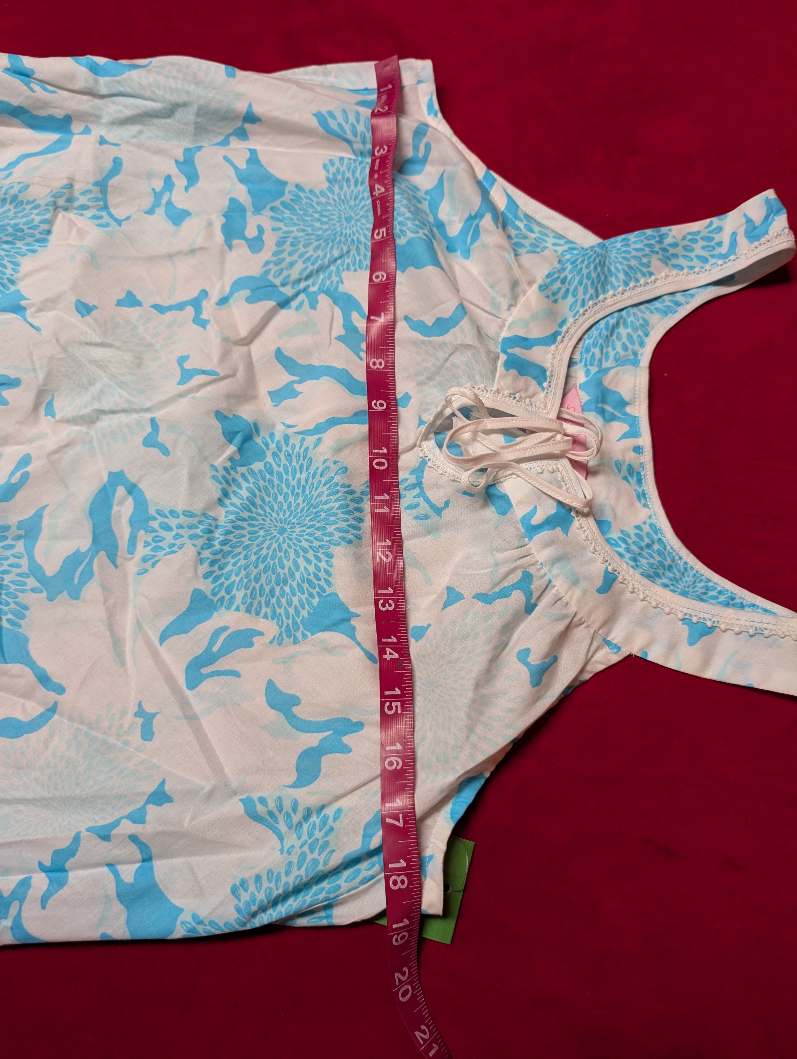 Cotton Blue & White Floral Mini Lounge Dress in Small
