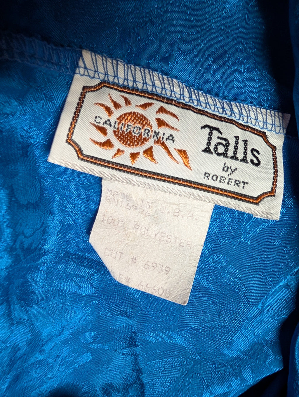 Tall Ocean Blue Split Back Long Floral Satin Pajama Set size Large