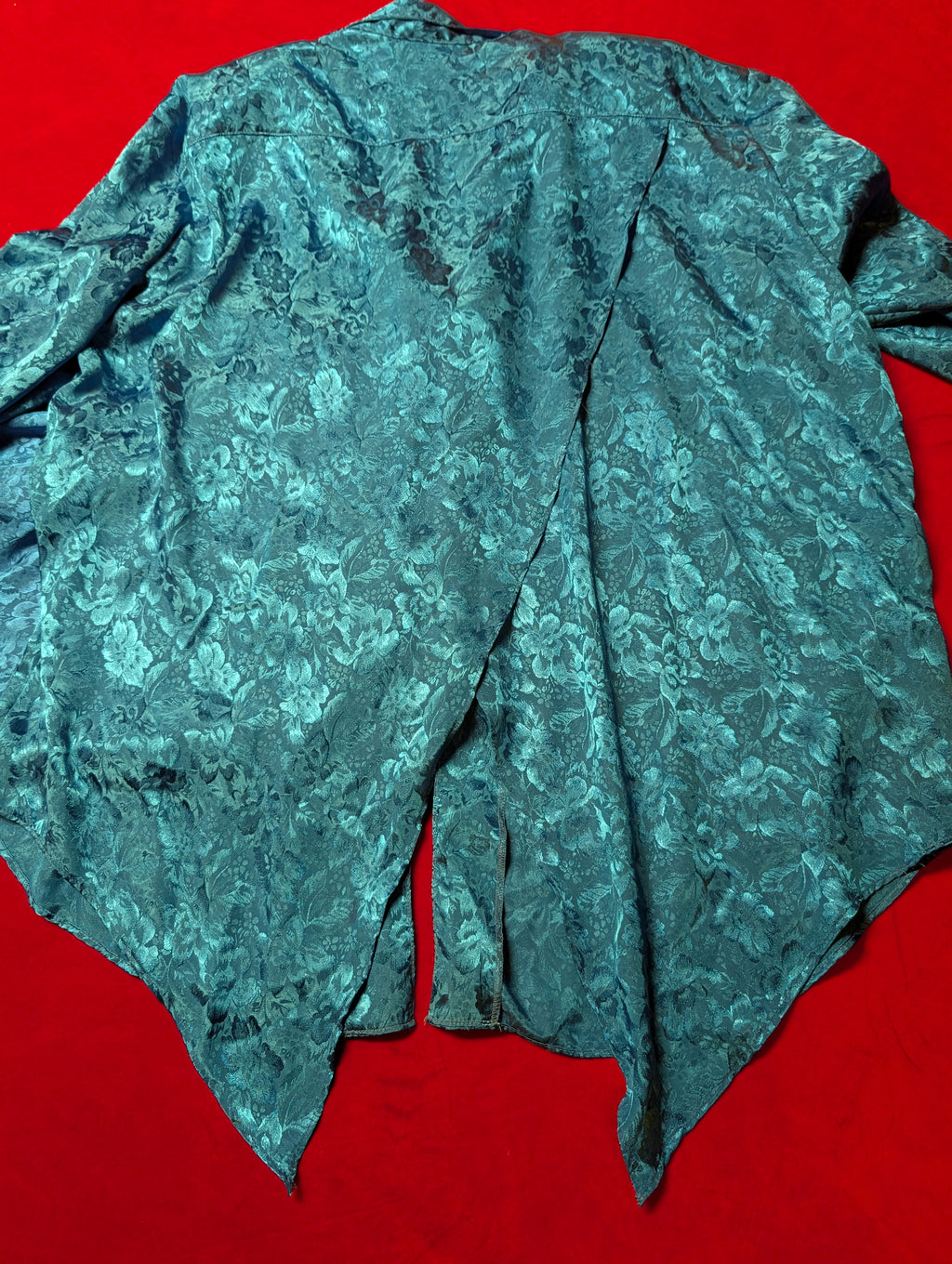 Tall Ocean Blue Split Back Long Floral Satin Pajama Set size Large