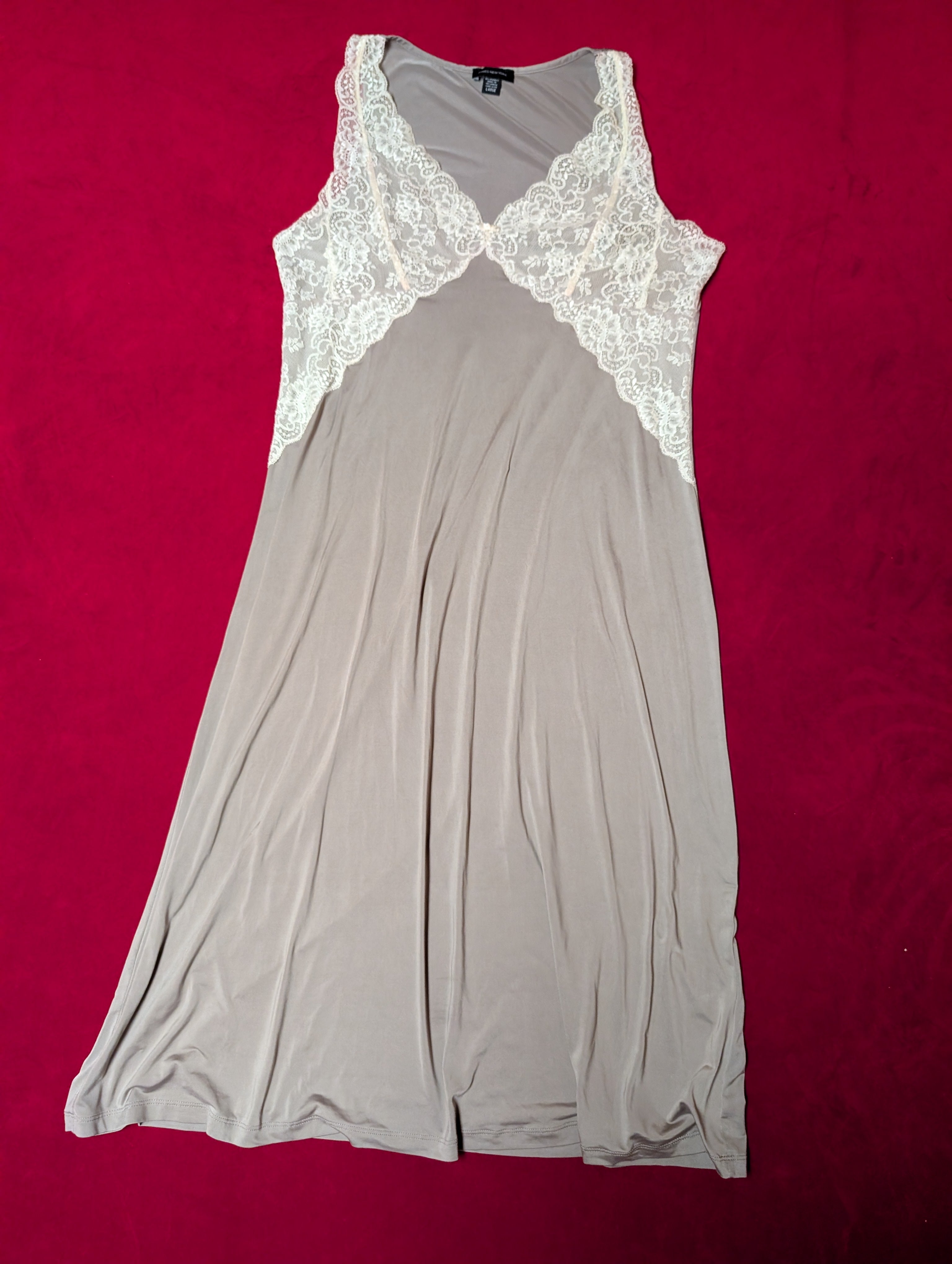 Super soft Taupe Grey Brown Lace V Neck Chemise Dress size Large