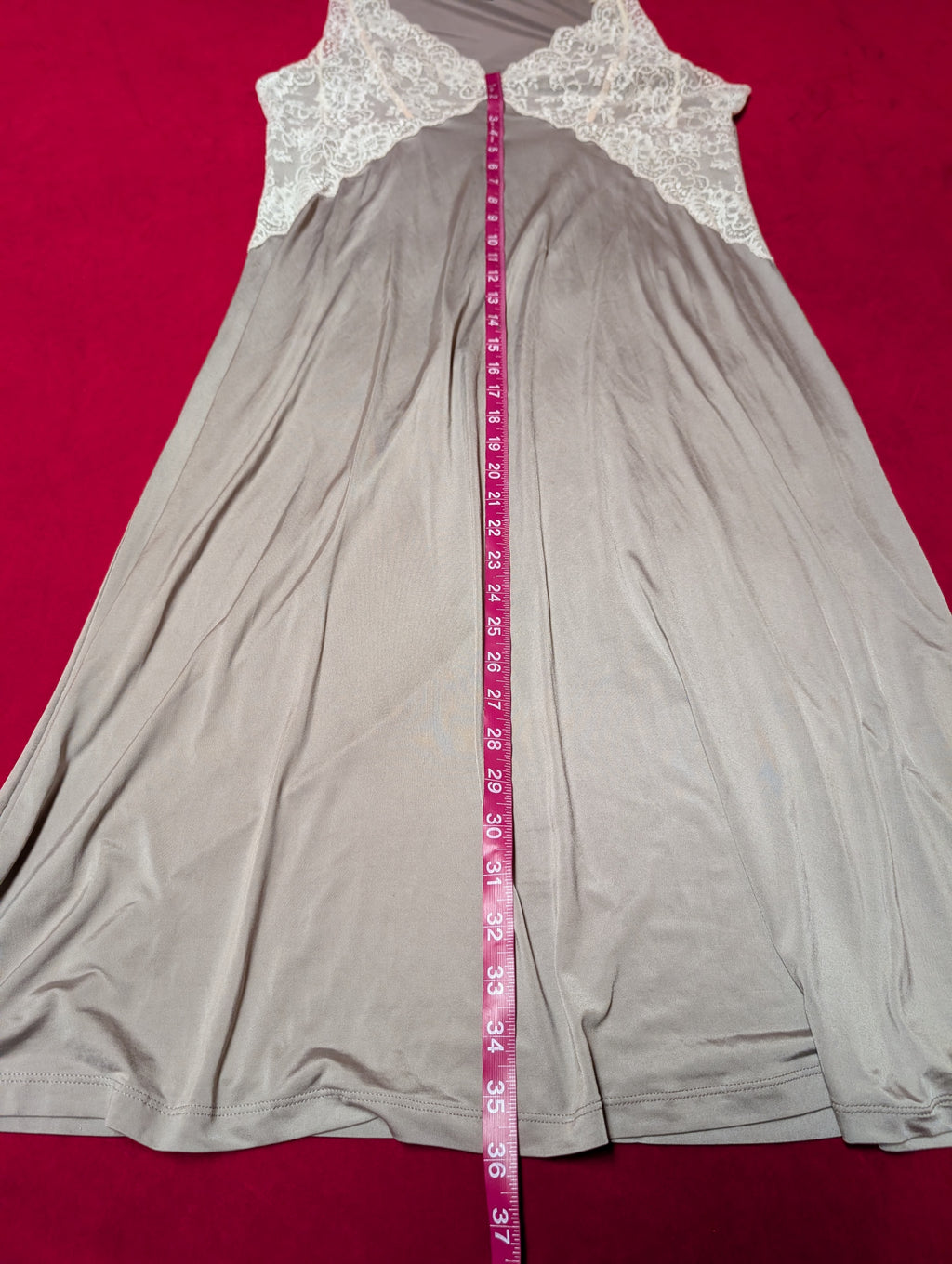 Super soft Taupe Grey Brown Lace V Neck Chemise Dress size Large