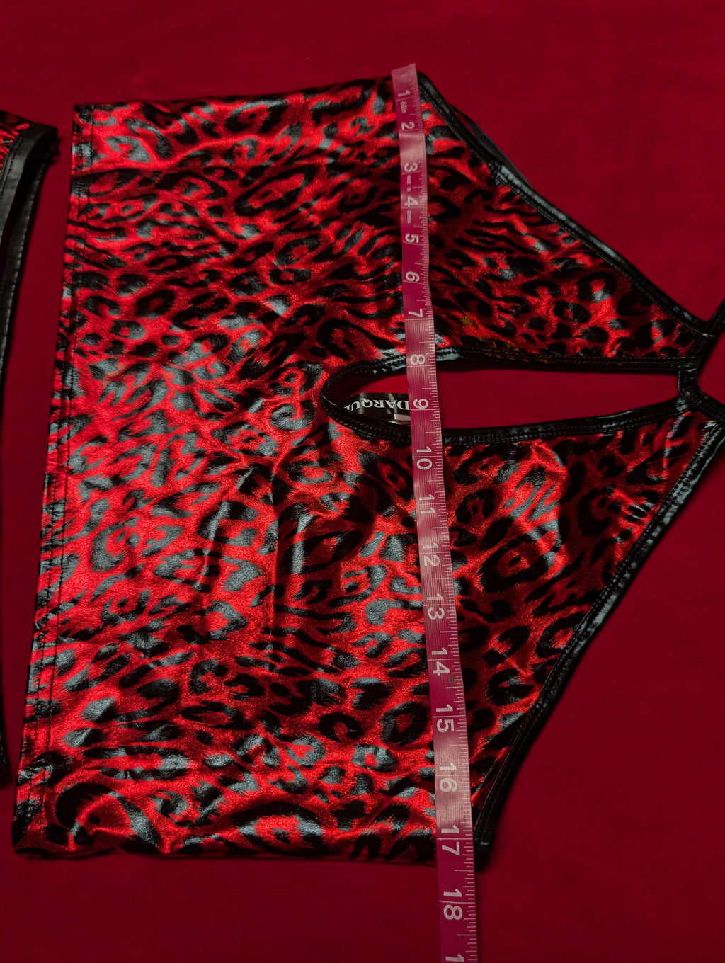 Red & Black Leopard Cheetah Animal Print Mini Skirt & Halter Set size Large