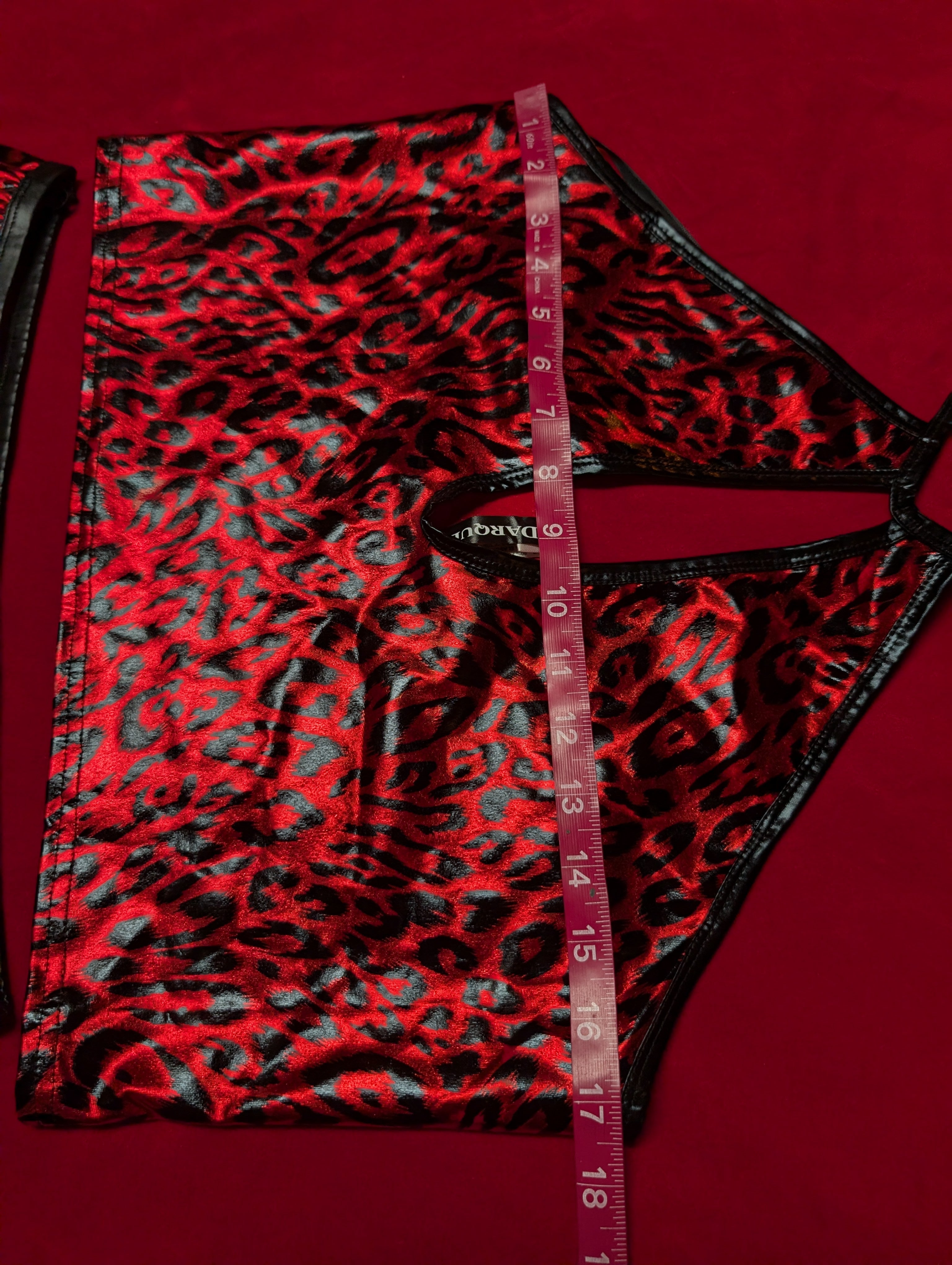 Red & Black Leopard Cheetah Animal Print Mini Skirt & Halter Set size Large