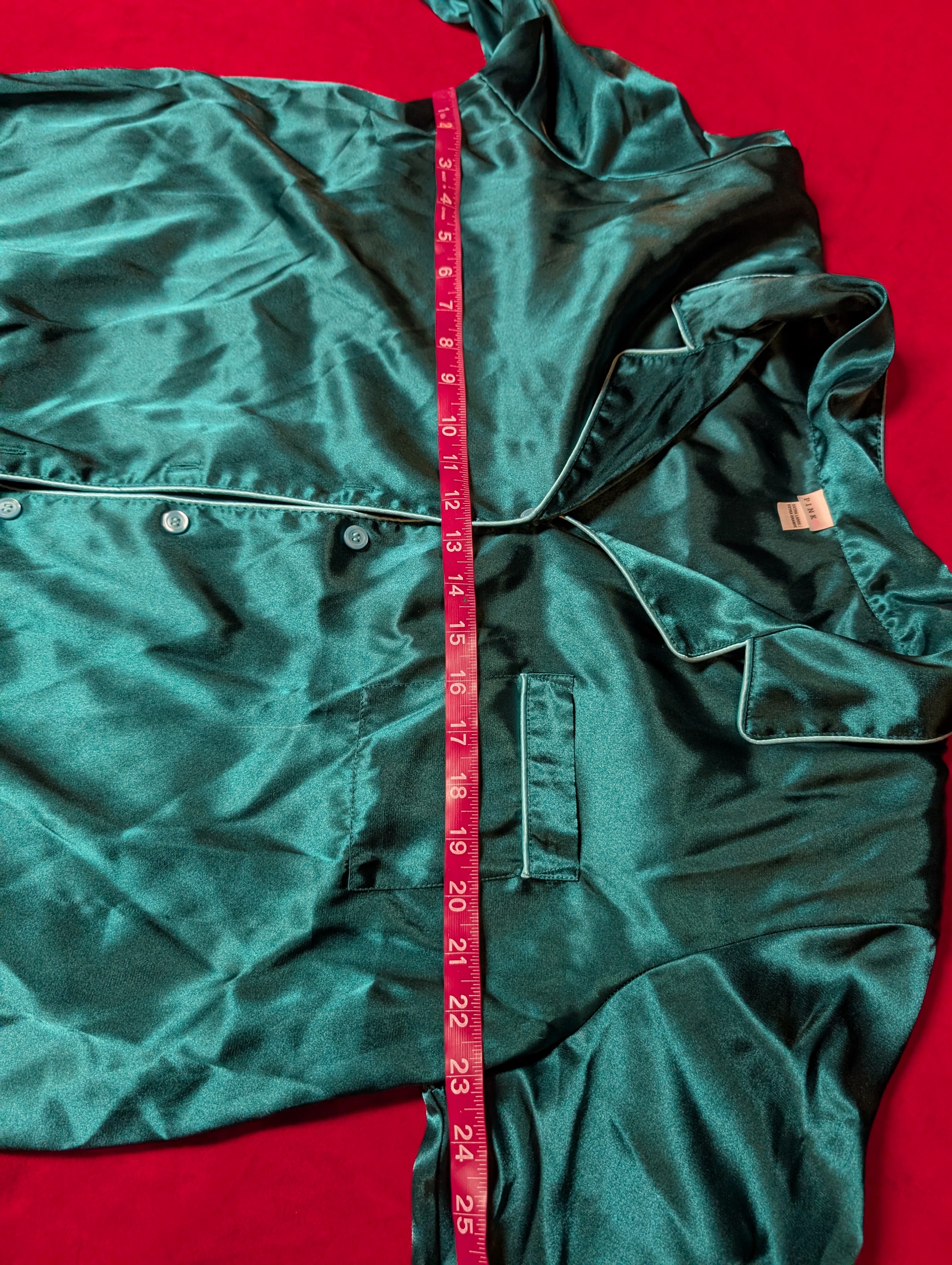 Deep Green Satin Long Pajama Set in XL