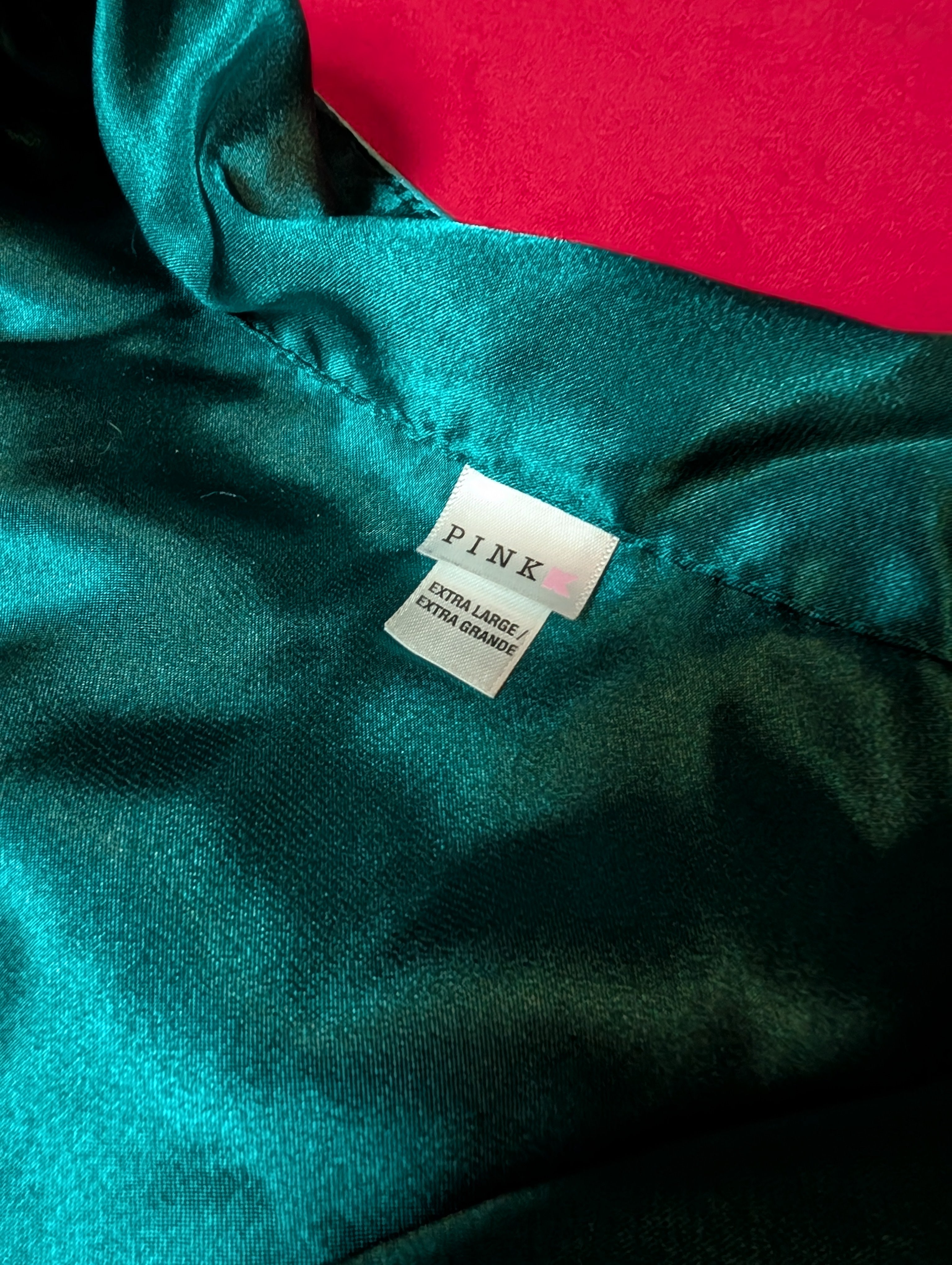 Deep Green Satin Long Pajama Set in XL