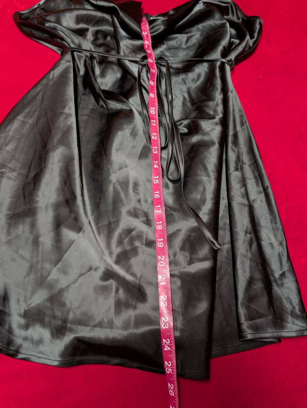 Cider Strappy Black Satin Goddess Scoop Neck Slip Dress in 2XL