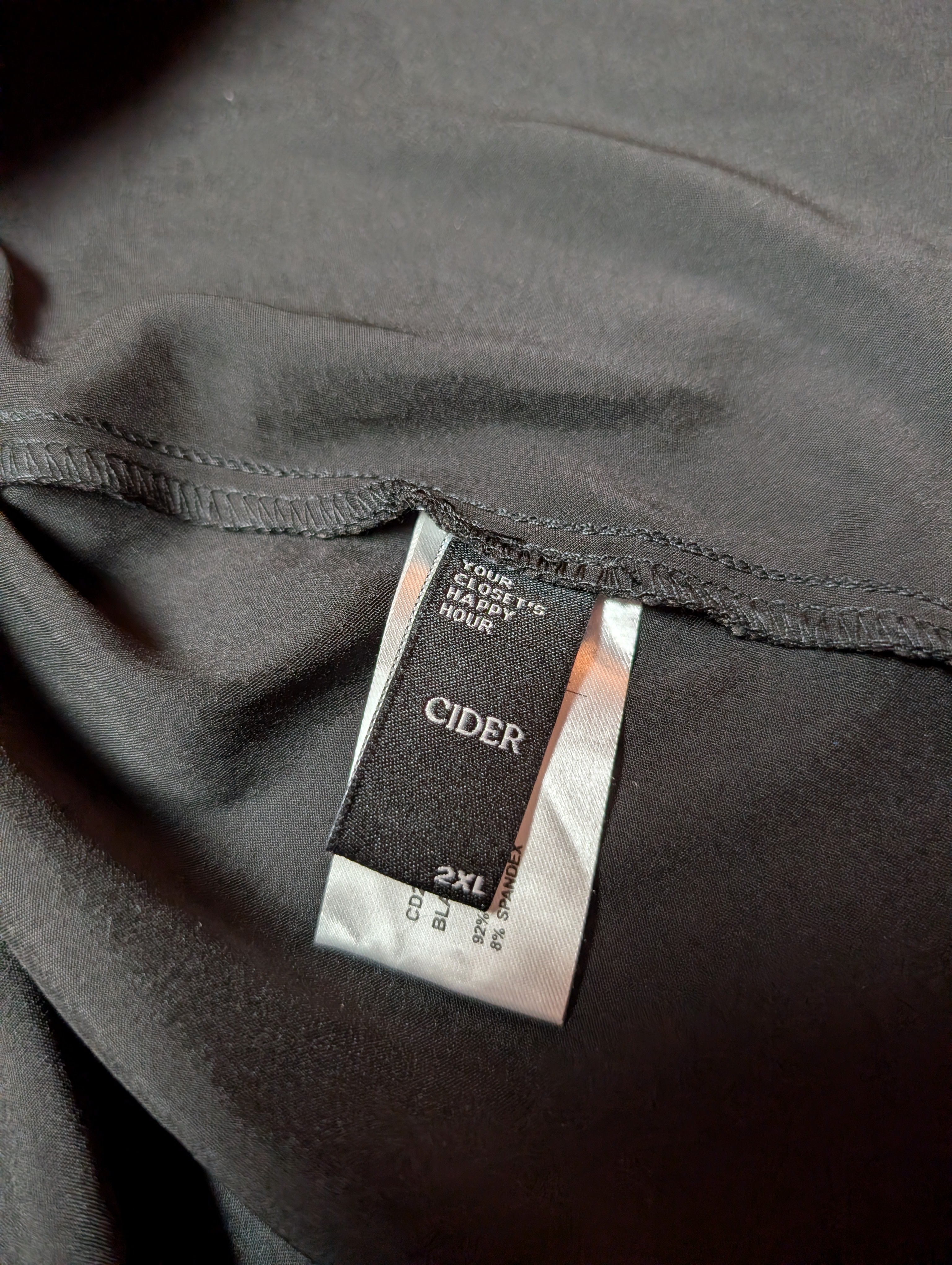 Cider Strappy Black Satin Goddess Scoop Neck Slip Dress in 2XL
