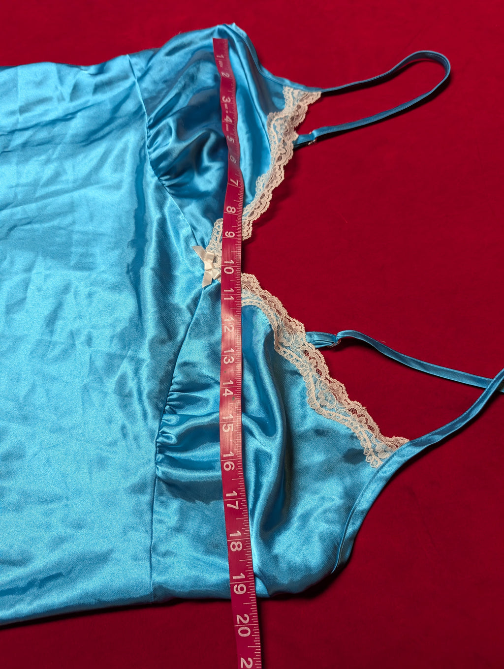 Ocean Blue Satin Lace Trim Mini Slip Dress in XL