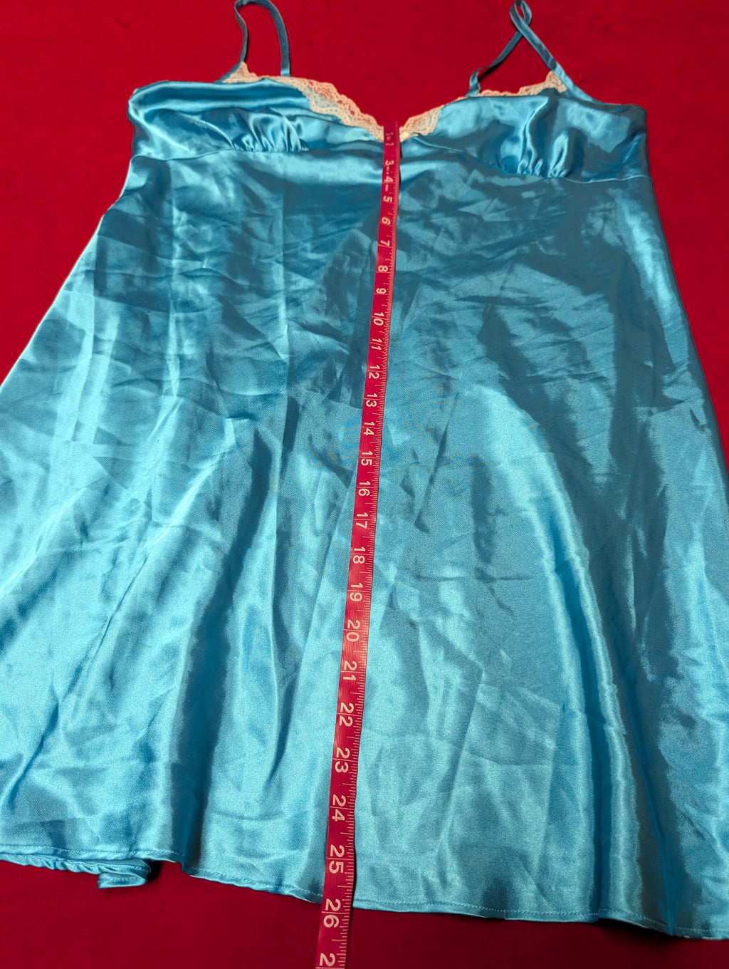 Ocean Blue Satin Lace Trim Mini Slip Dress in XL