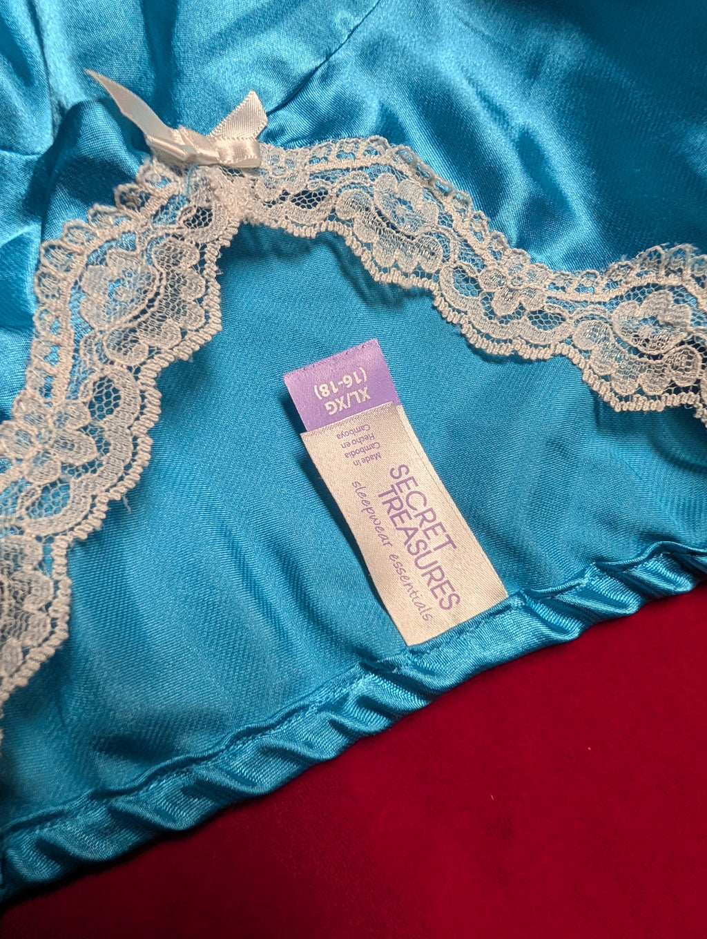 Ocean Blue Satin Lace Trim Mini Slip Dress in XL