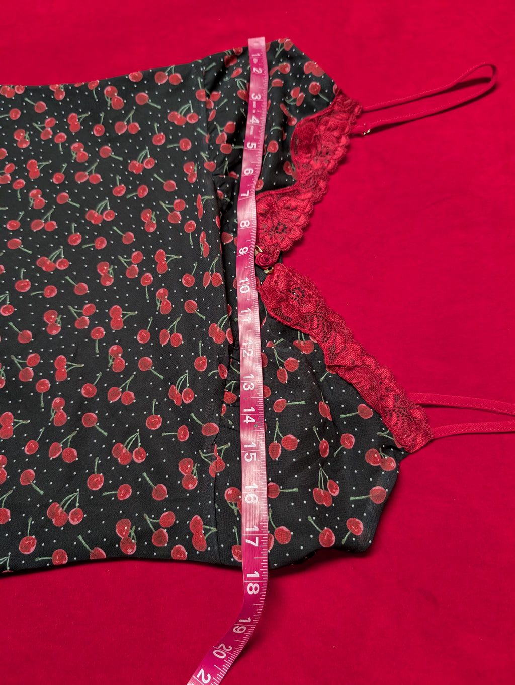 Cherries & Lace Babydoll Chemise Slip Dress in Large