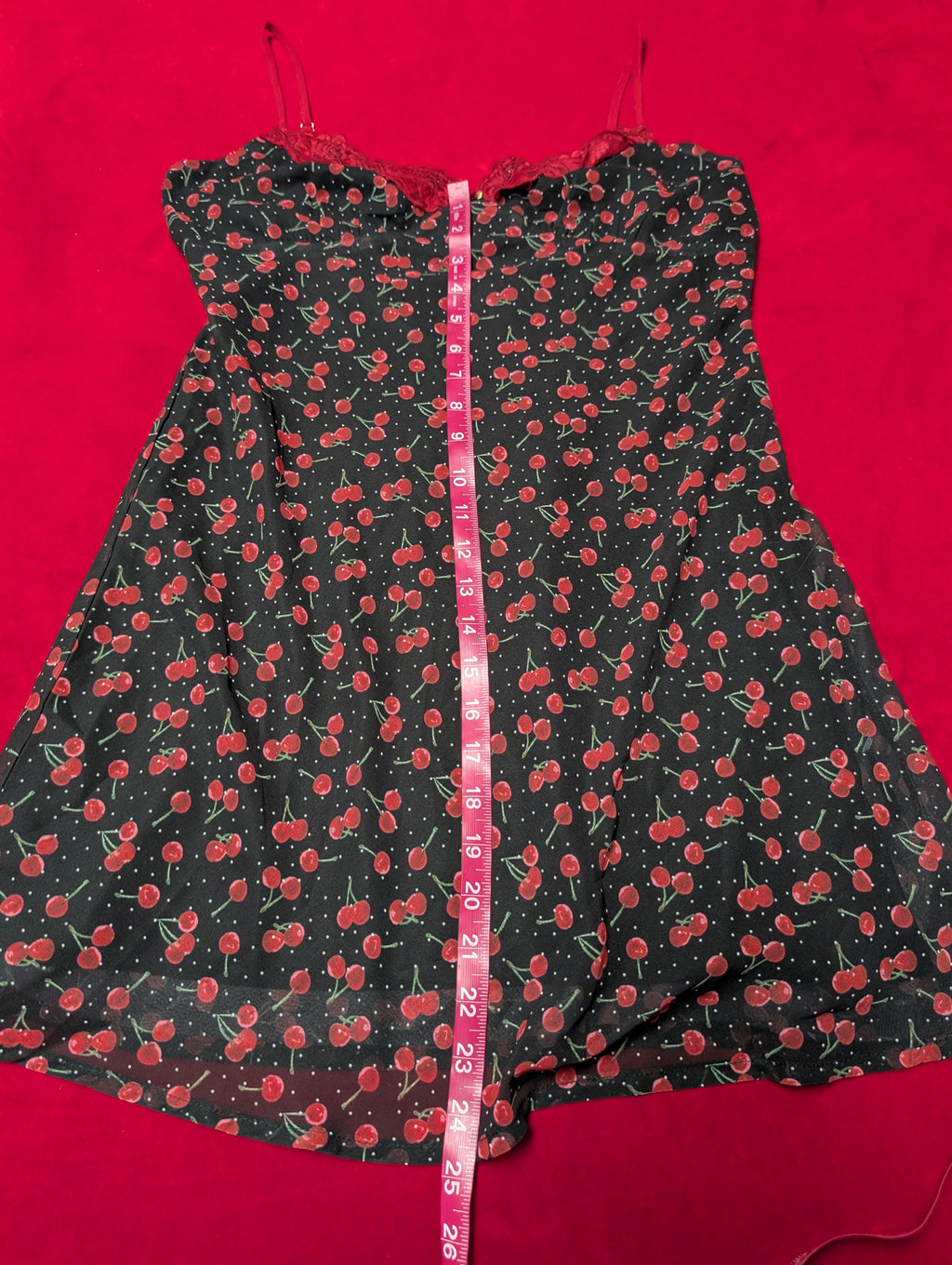Cherries & Lace Babydoll Chemise Slip Dress in Large