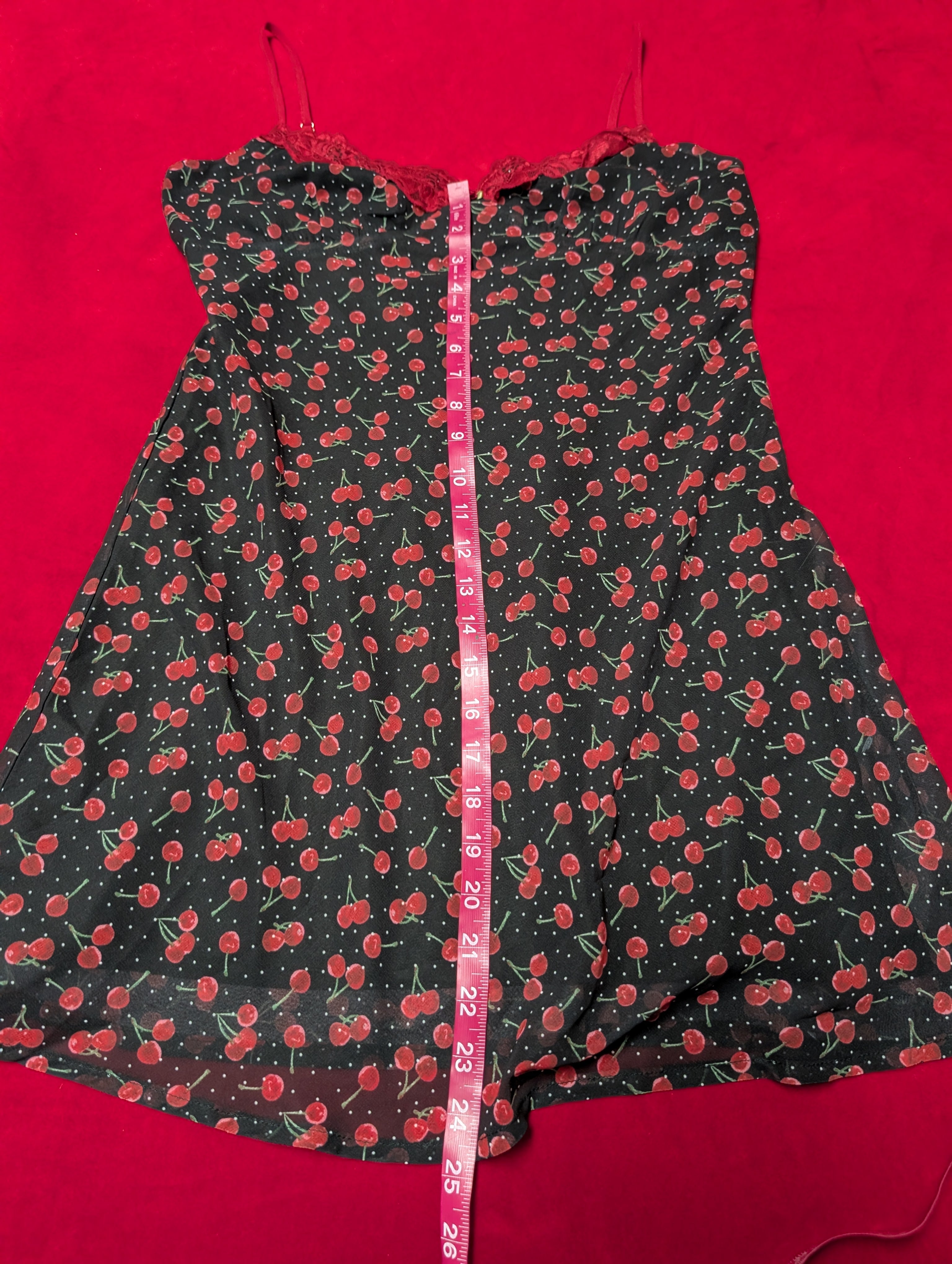 Cherries & Lace Babydoll Chemise Slip Dress in Large