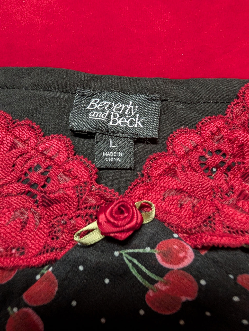 Cherries & Lace Babydoll Chemise Slip Dress in Large