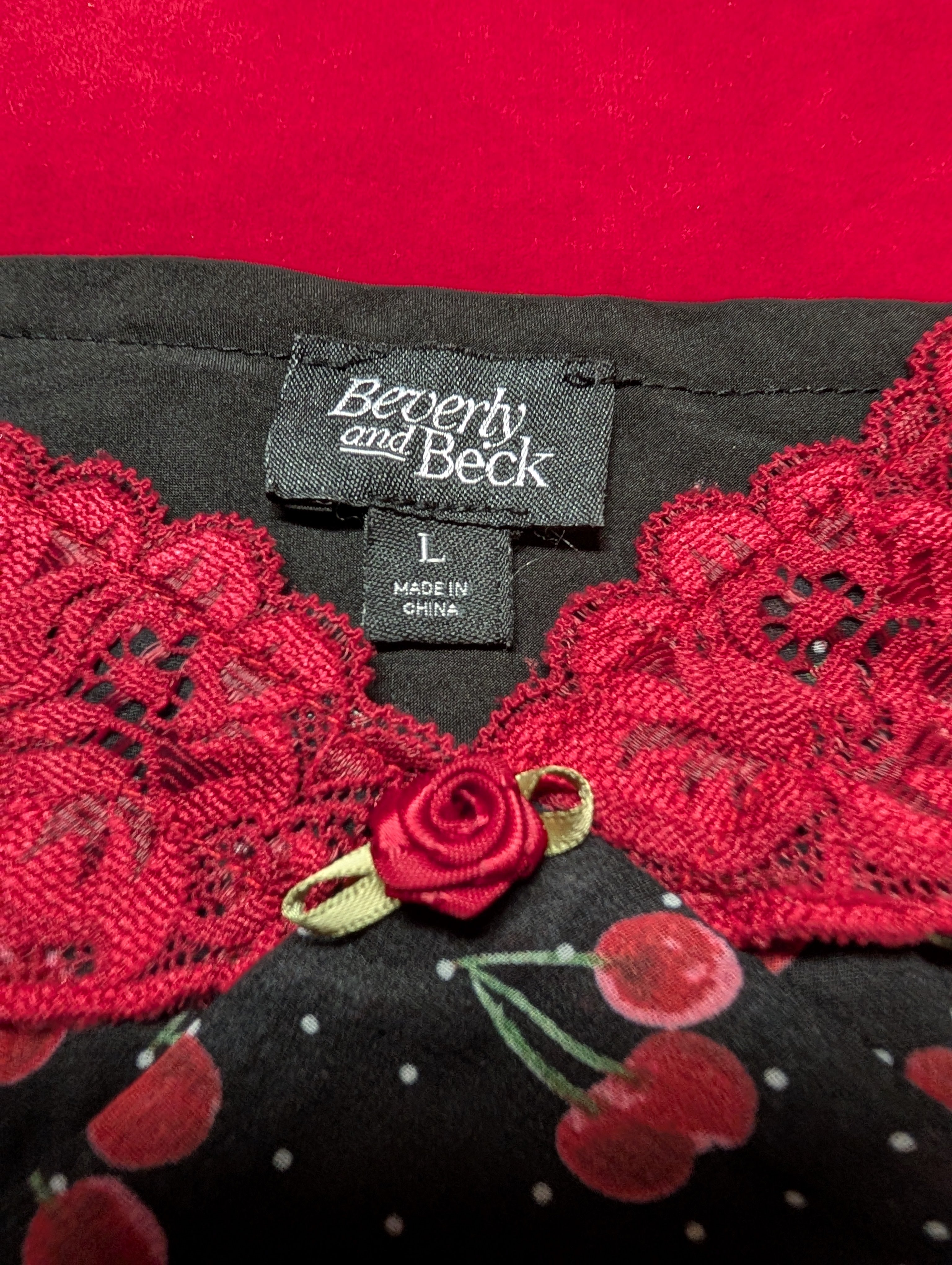 Cherries & Lace Babydoll Chemise Slip Dress in Large
