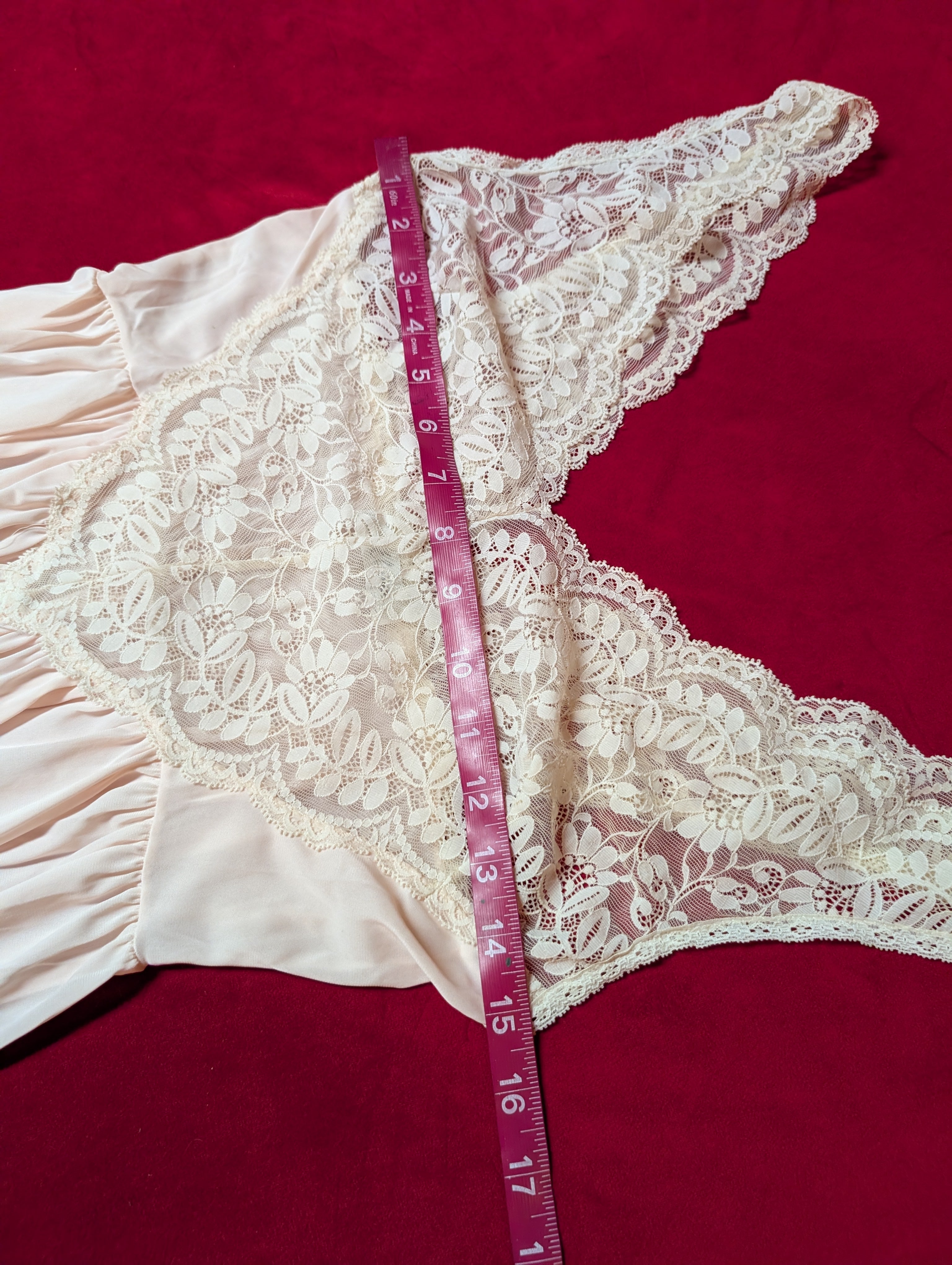 Vintage Miss Elaine Peach Pink Lace Nylon Maxi Nightgown size Small