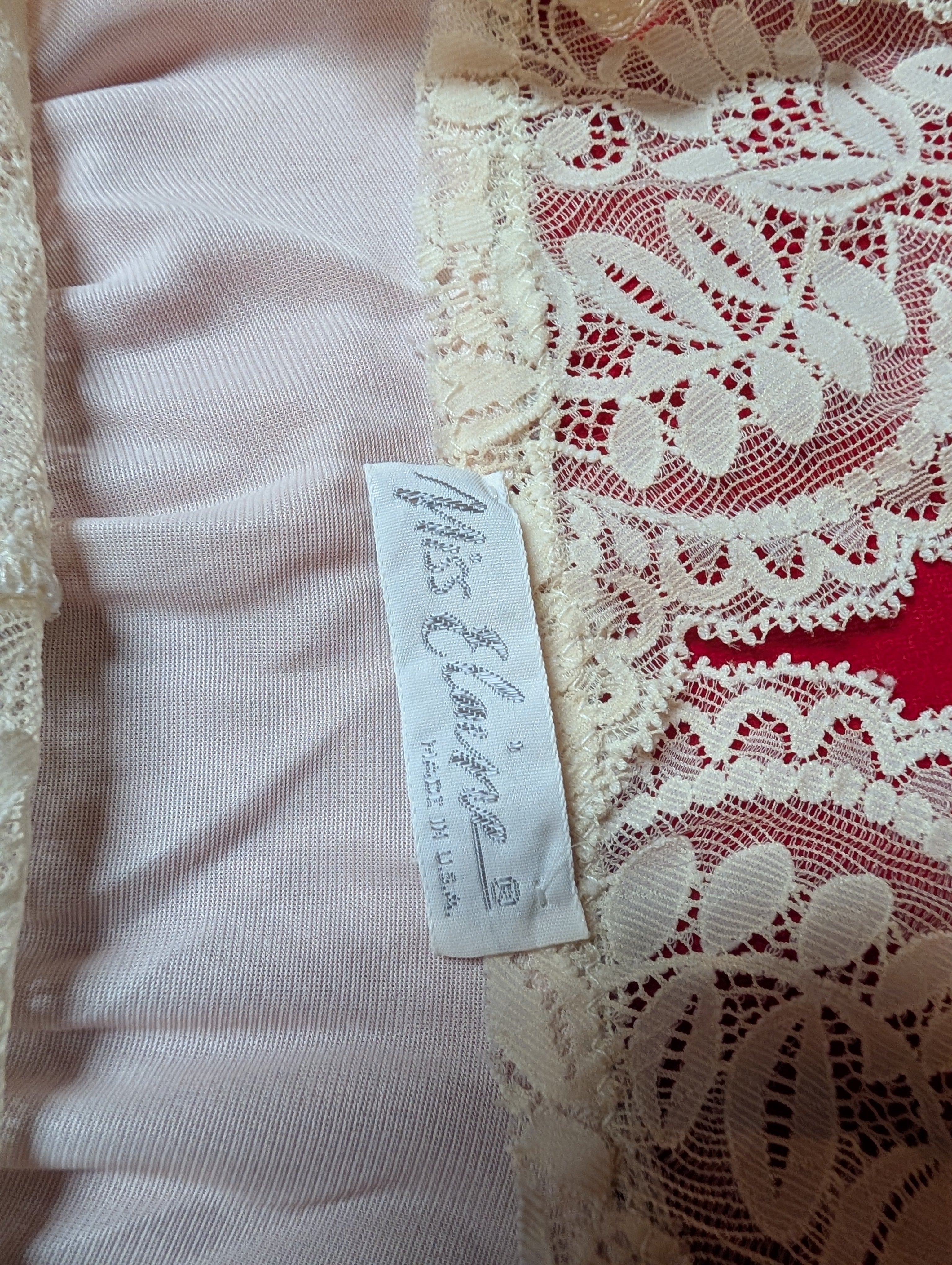 Vintage Miss Elaine Peach Pink Lace Nylon Maxi Nightgown size Small