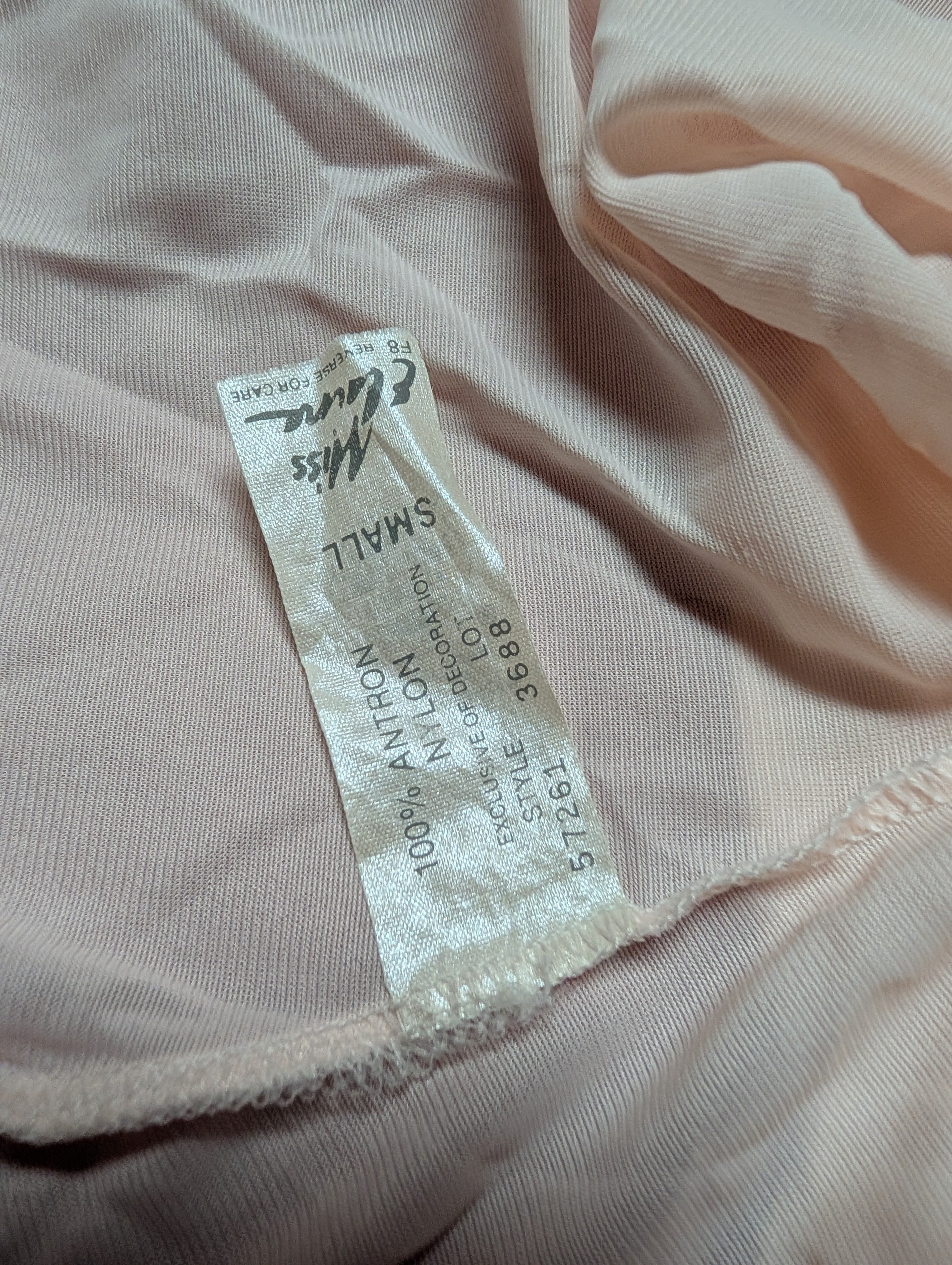 Vintage Miss Elaine Peach Pink Lace Nylon Maxi Nightgown size Small