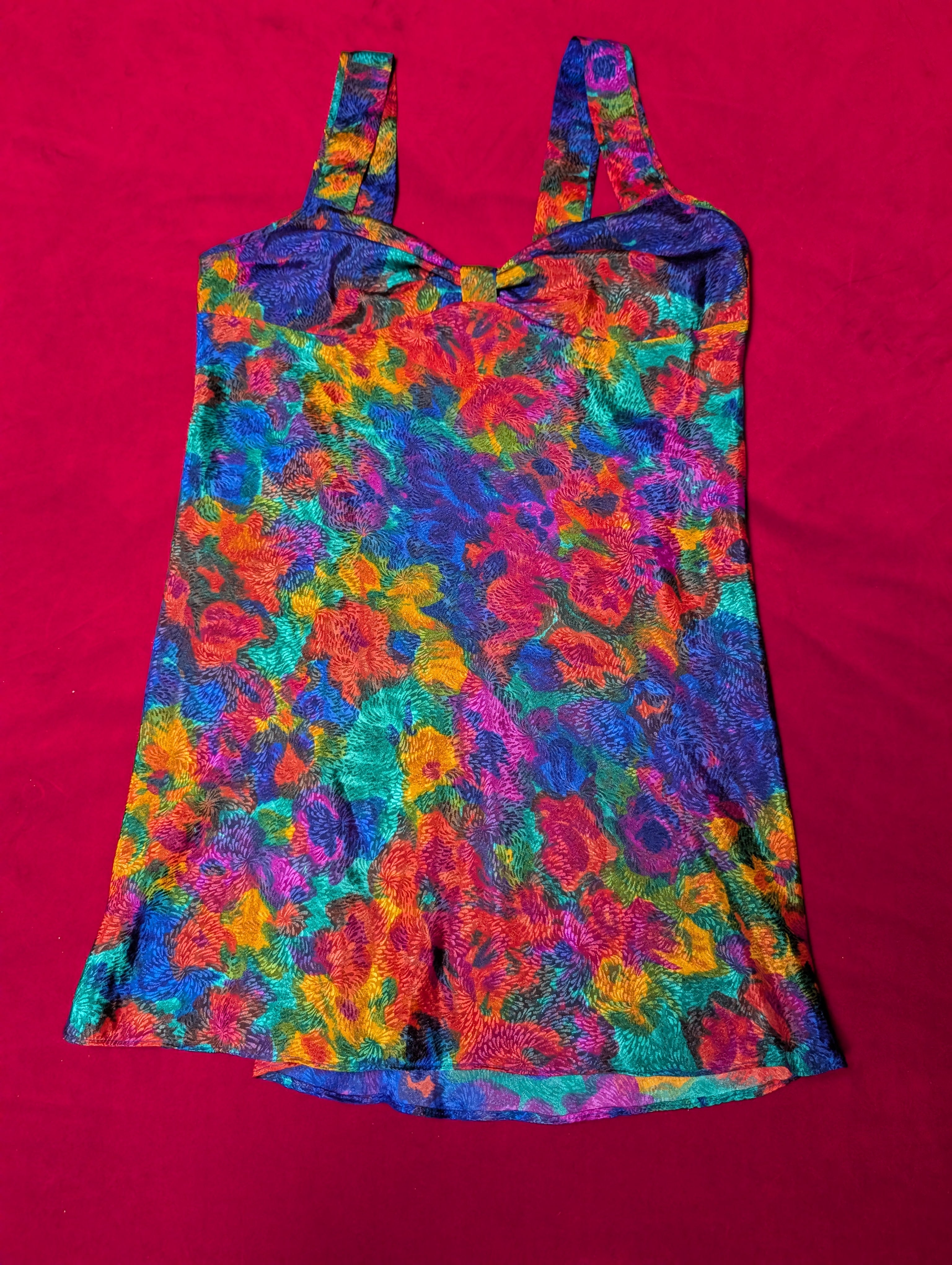 Watercolor Rainbow Multi Thick Strap Babydoll Chemise and Robe Set with Sash size Medium