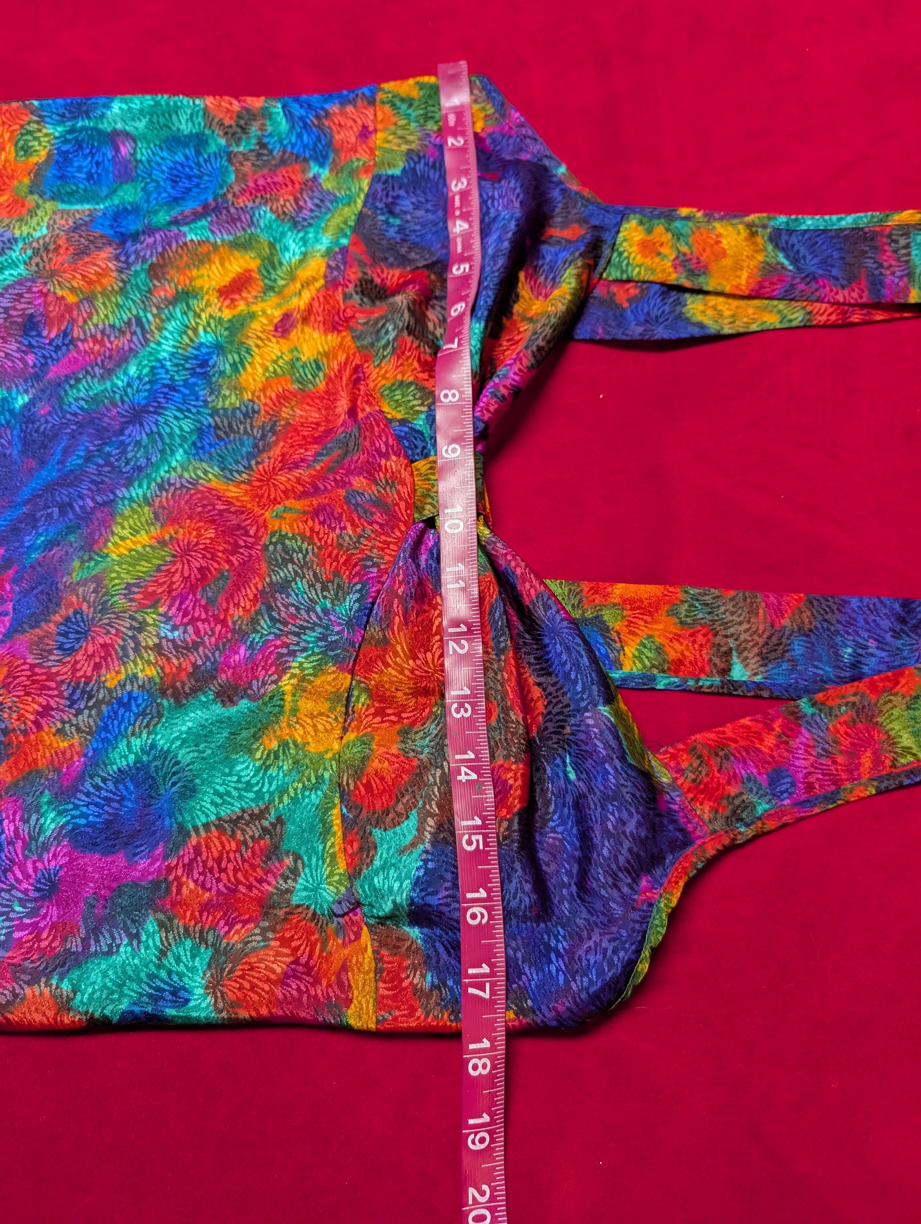 Watercolor Rainbow Multi Thick Strap Babydoll Chemise and Robe Set with Sash size Medium