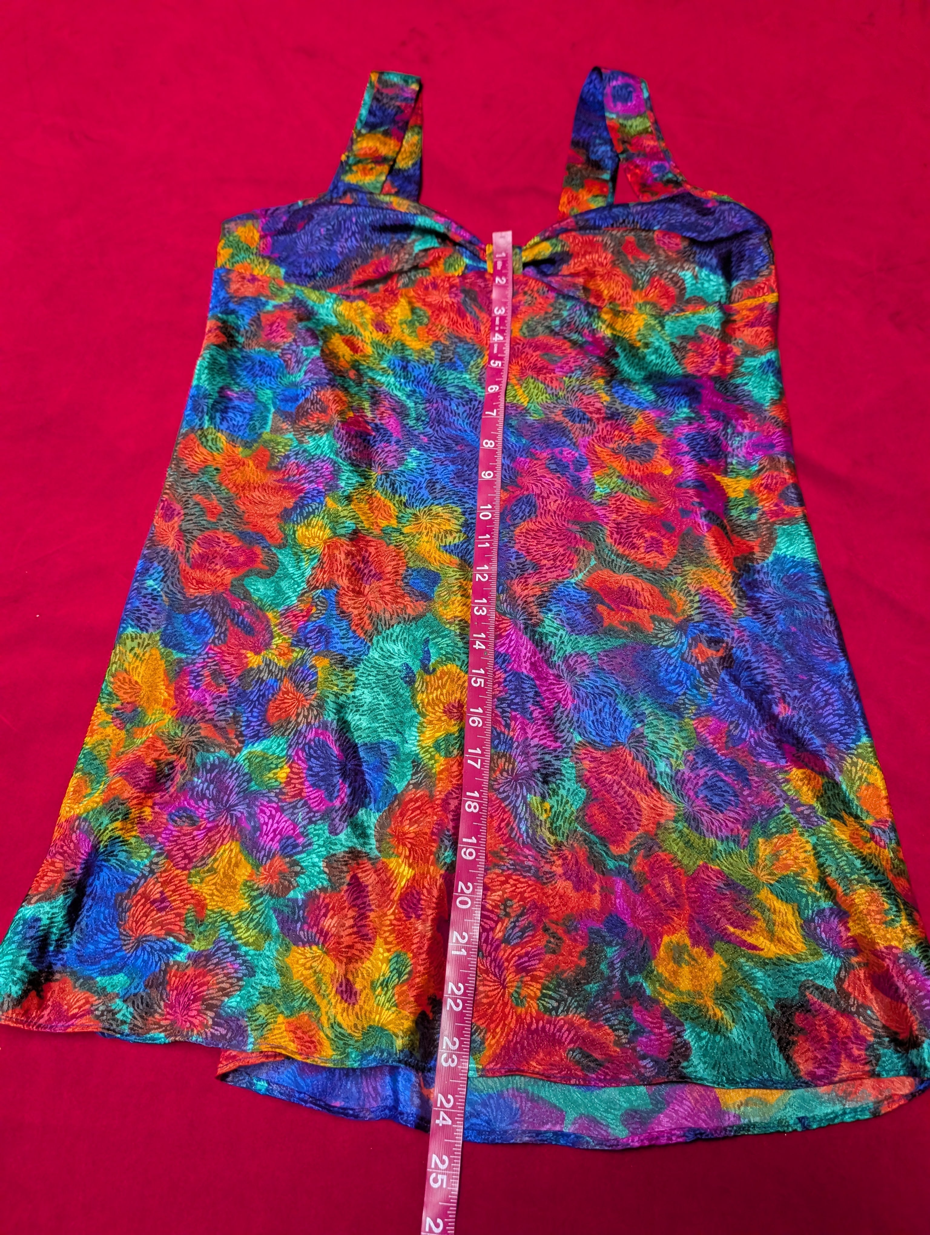 Watercolor Rainbow Multi Thick Strap Babydoll Chemise and Robe Set with Sash size Medium