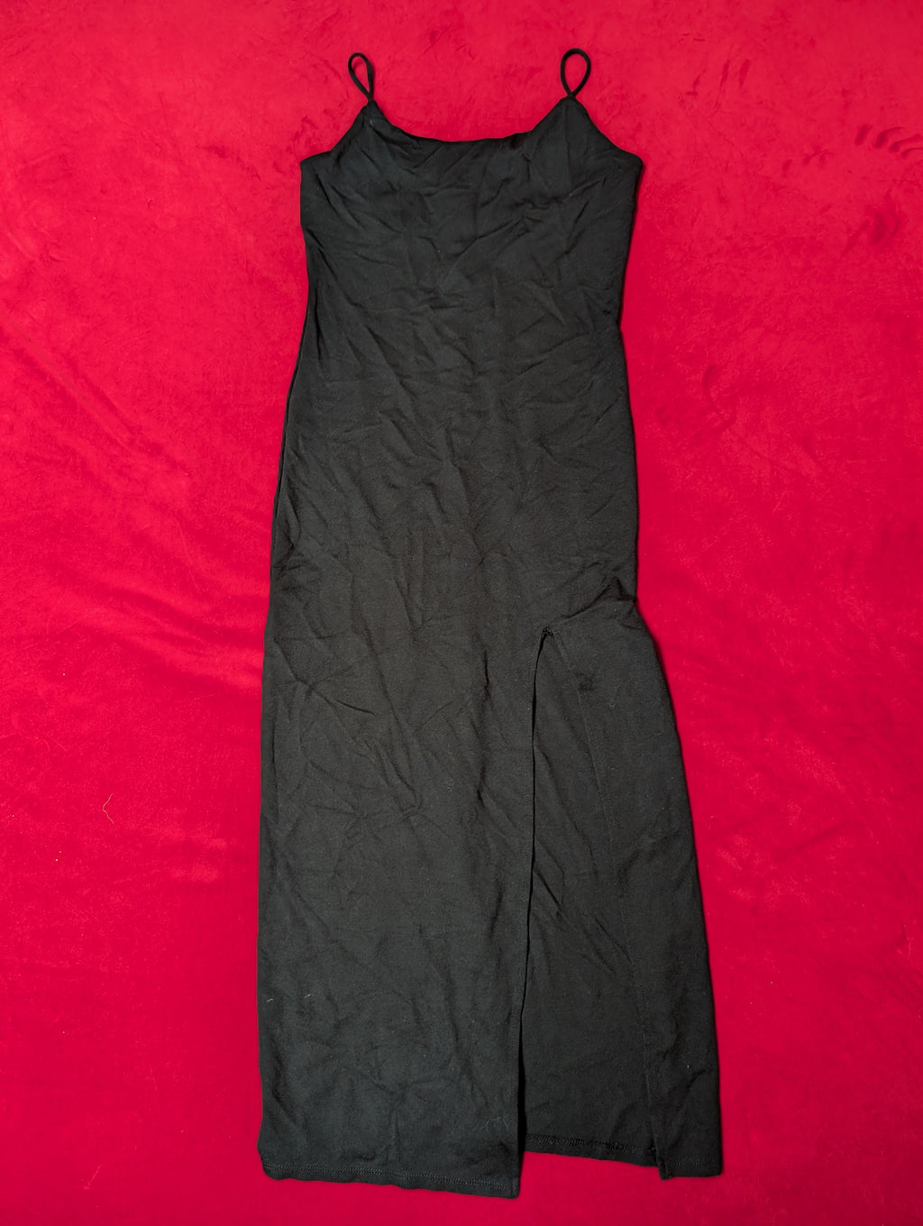 Sleeveless Black Spaghetti Strap Side Split Long Slip Dress size Large