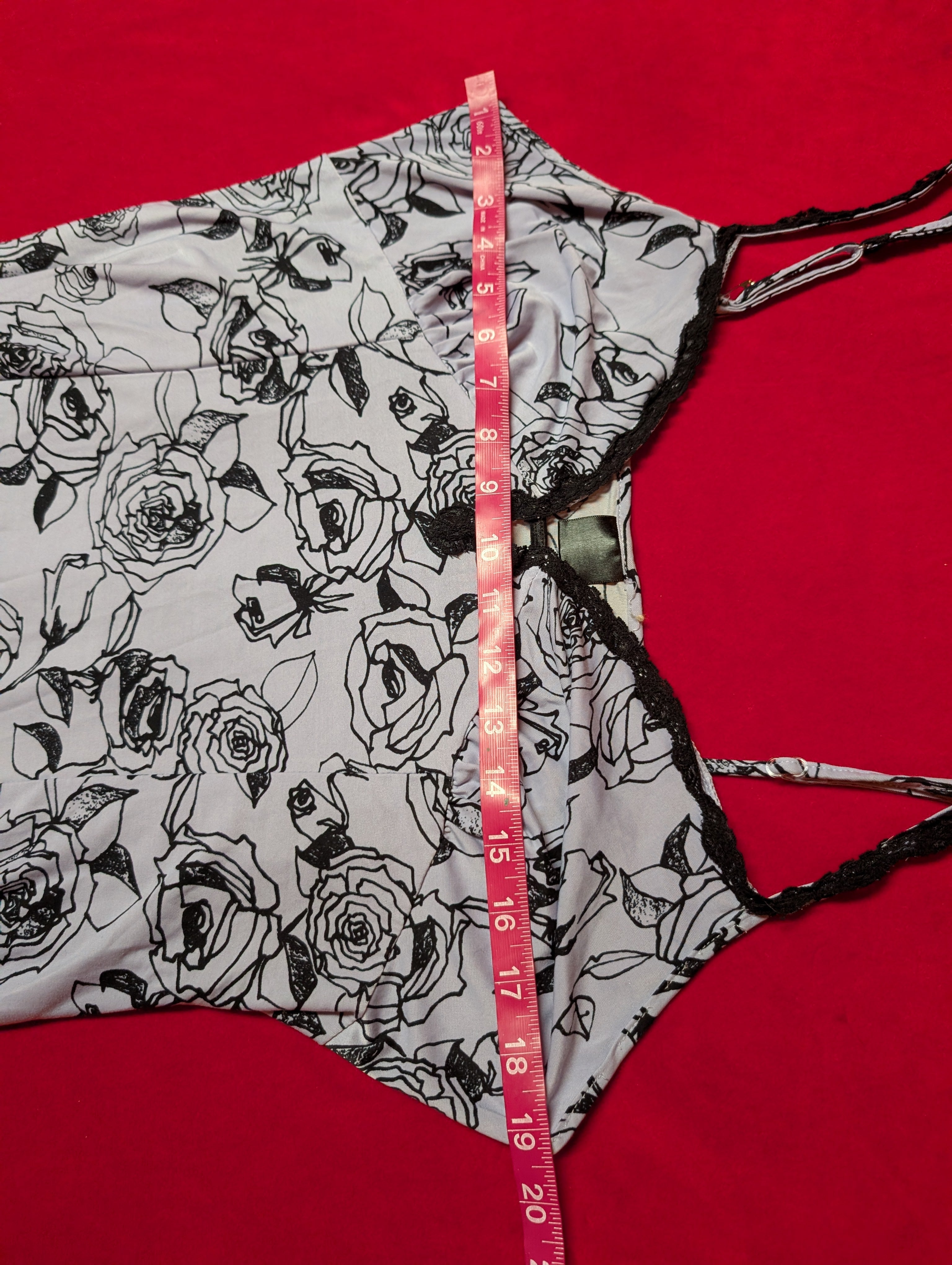 Lavender Grey with Black Roses Super Soft Babydoll Chemise size XL