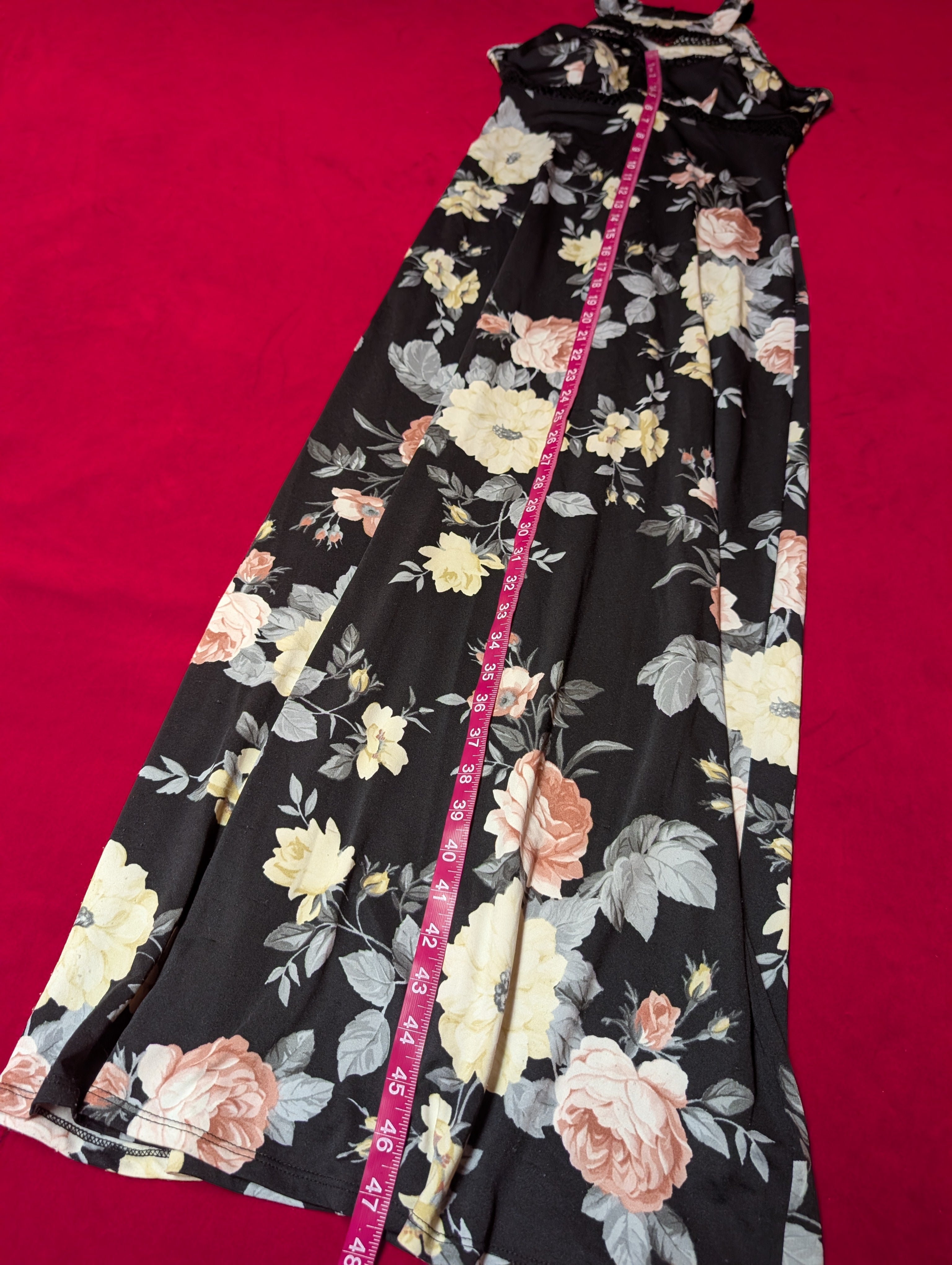 Black Floral High Neck Halter Maxi Dress size Small